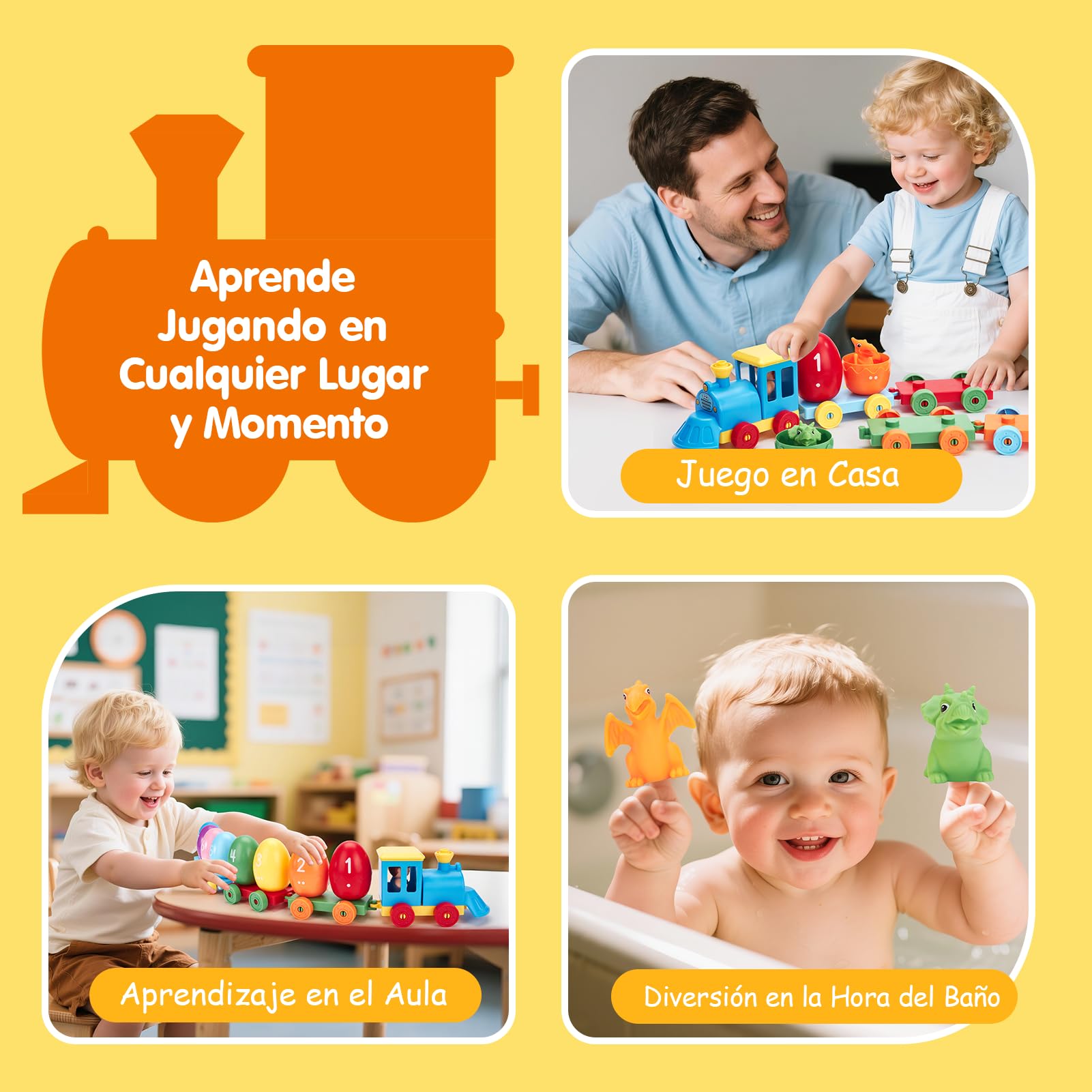 Hahaland Tren De Dinosaurios Montessori – 8 Huevos Con Dinos, Vagones Para Contar Y Clasificar, Juguete Educativo De 1 A 3 Años