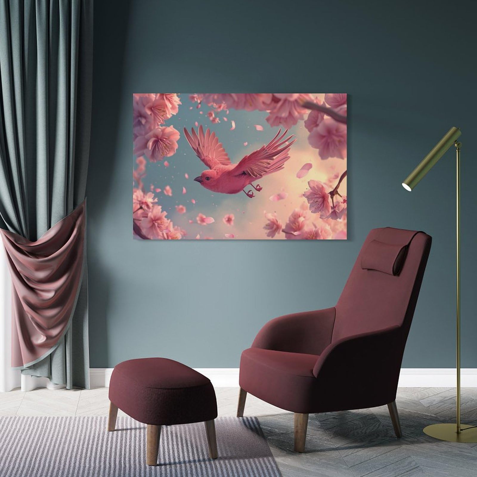 Amazon.co.jp: 絵画 ピンクの鳥と桜インテリア 絵画 かわいい面白い
