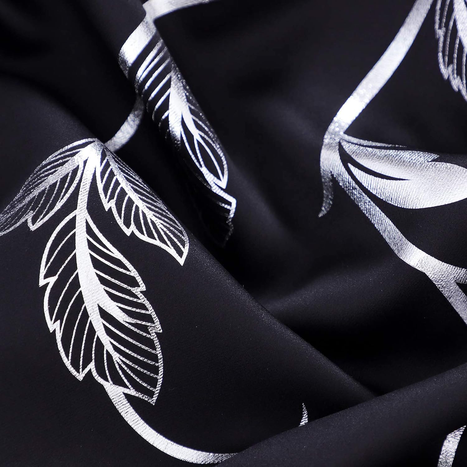 BUHUA Living Room Blackout Curtains with Elegant Vine Design Print 84 Inches Long Noise Reducing Curtains for Patio Door 52W×84L Black 2 Panels