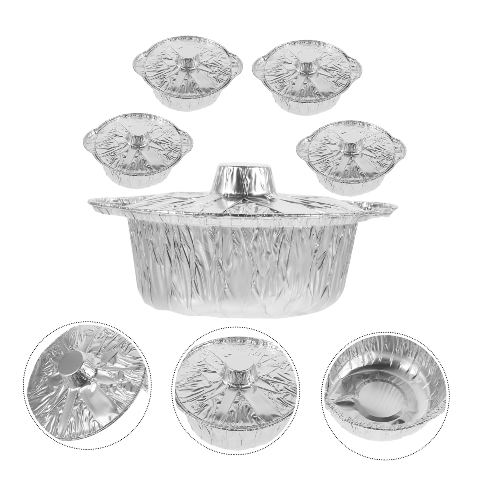 Holibanna 5Sets Compact Aluminum Foil Pans Multi Use Grill Pots for Barbecue Picnic and Camping Durable Microwave Safe