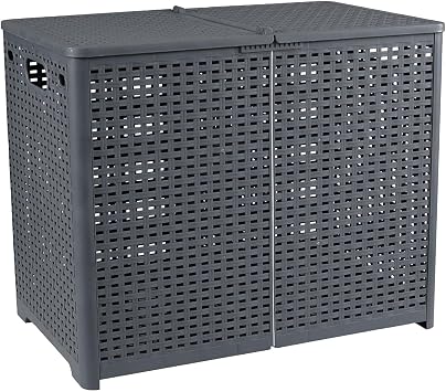 1-Pack Plastic Double Laundry Baskets, Collapsible Plastic Laundry Hamper with Lids, Grey