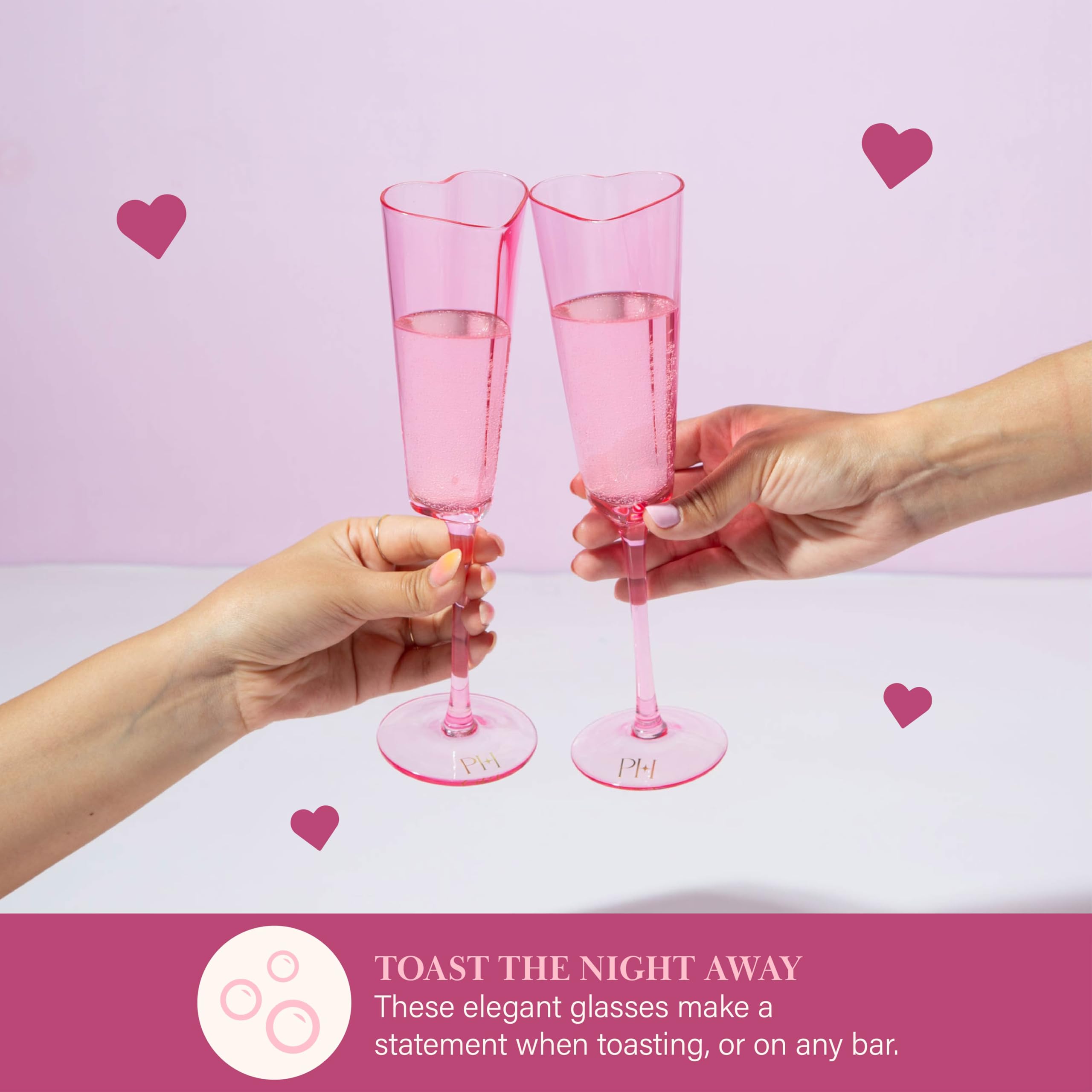 Paris Hilton PH Hearts Collection Lot de 2 flûtes à champagne en forme de cœur Rose