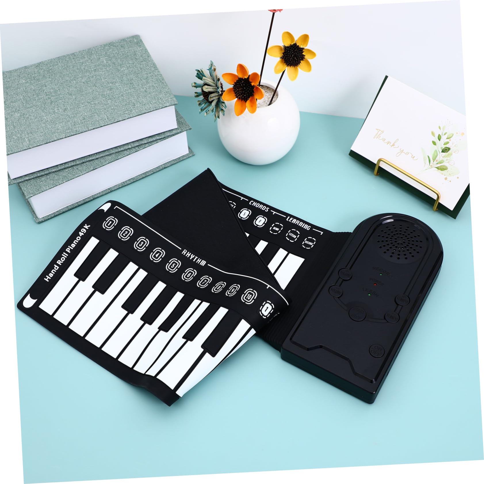 Pianoforte Nero 49 Arrotolabile Portatile Elettronico a Tasti | Tasti in Silicone, Altoparlante Integrato, Controllo Volume a 16 Livelli, Cavo USB Dc 6v e 3 Batterie Aa