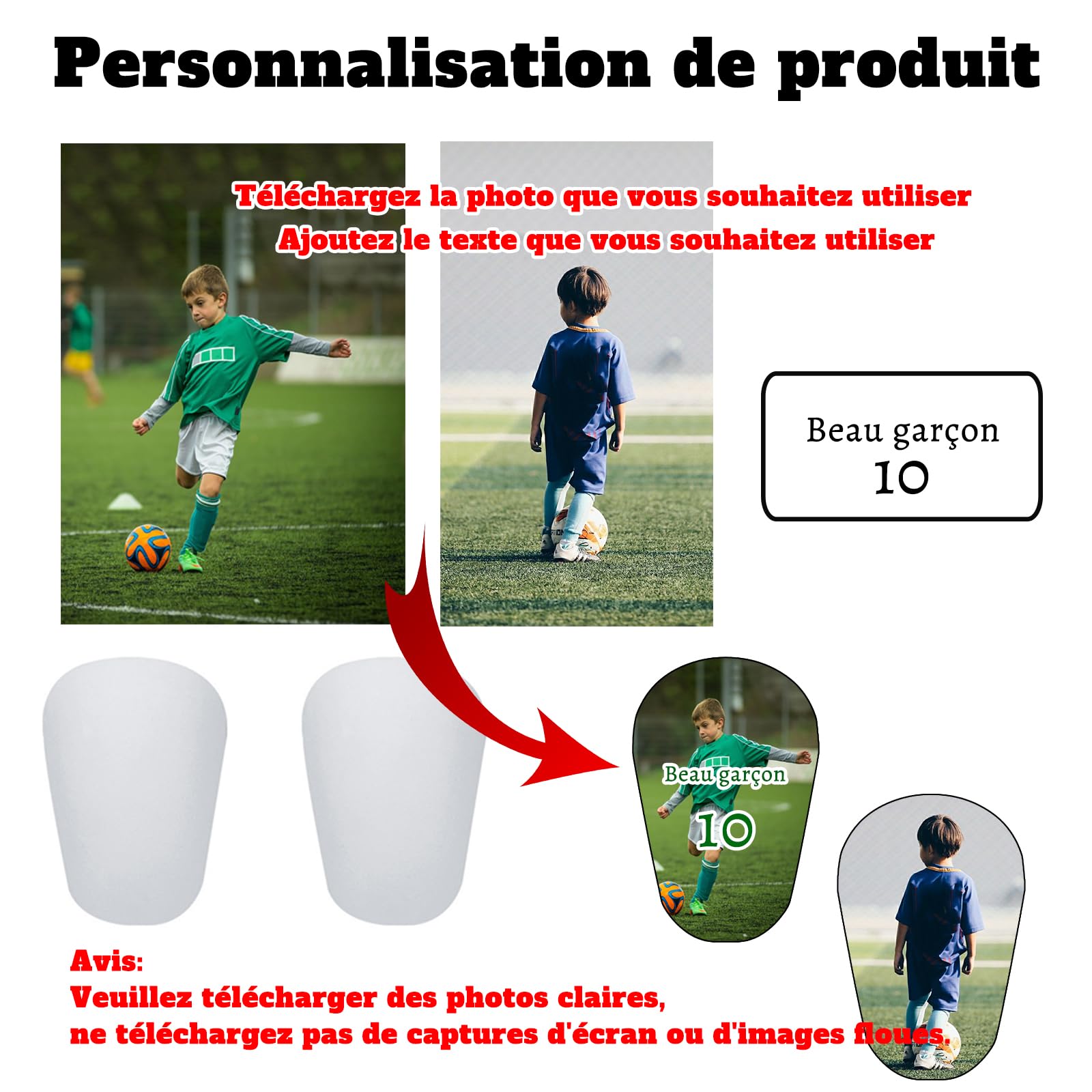 Protège-Tibias Personnalisés Mini Football – Ajoutez Photo Et Texte – Taille XS Et S, Mousse EVA, Léger 1 Mm – Cadeau Unique Pour Enfants, Ados Et Adultes