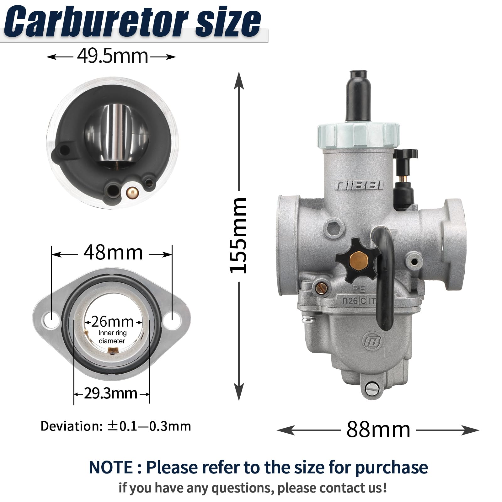 Snapklik.com : NIBBI Carburetor PE26 Carb Kit 26mm Carburetor Fit 150cc ...