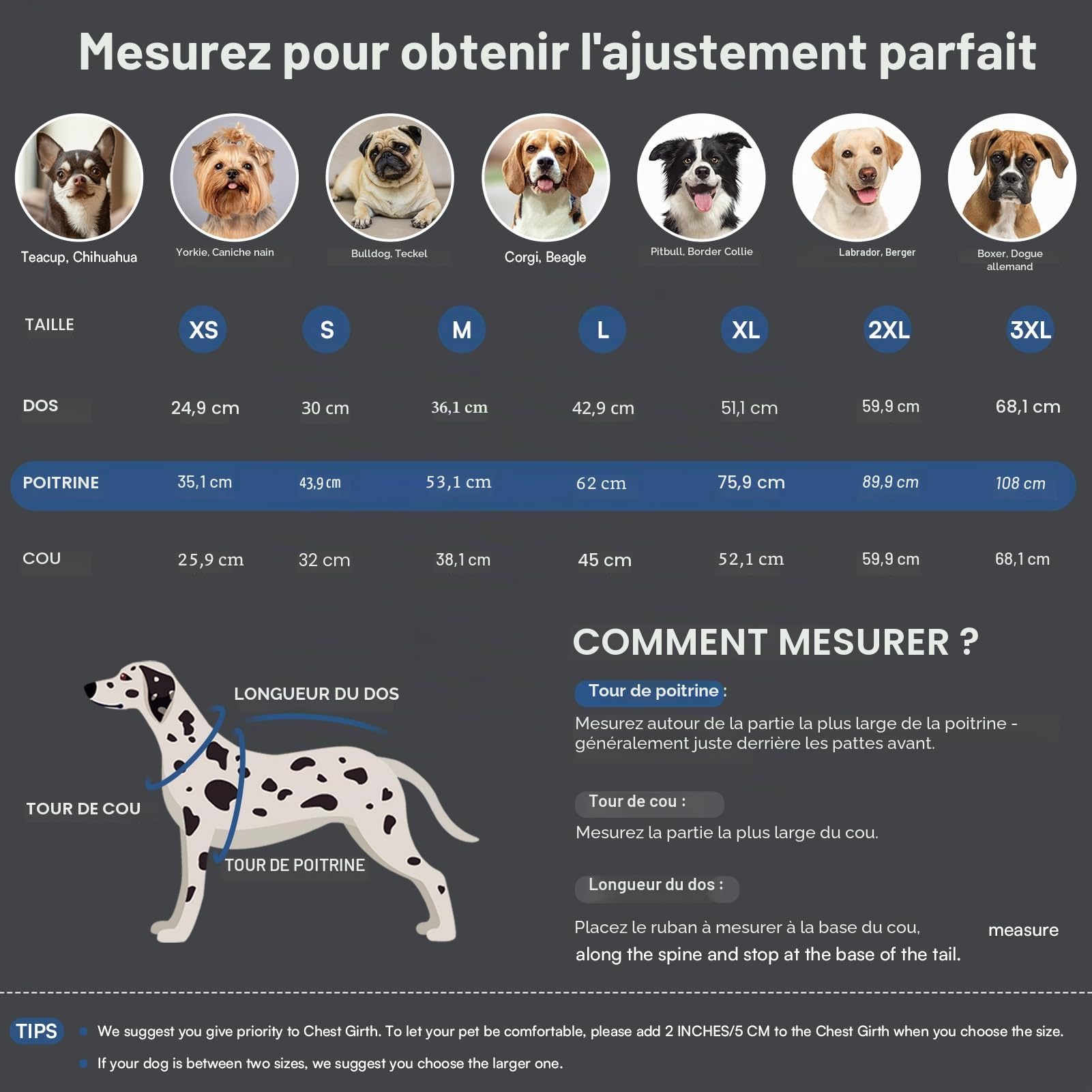 Manteau Chien Hiver avec Harnais, Manteaux Imperméables pour Chiens, Veste avec Harnais, Bouledogue Français/Cocker Spaniel/Lévrier