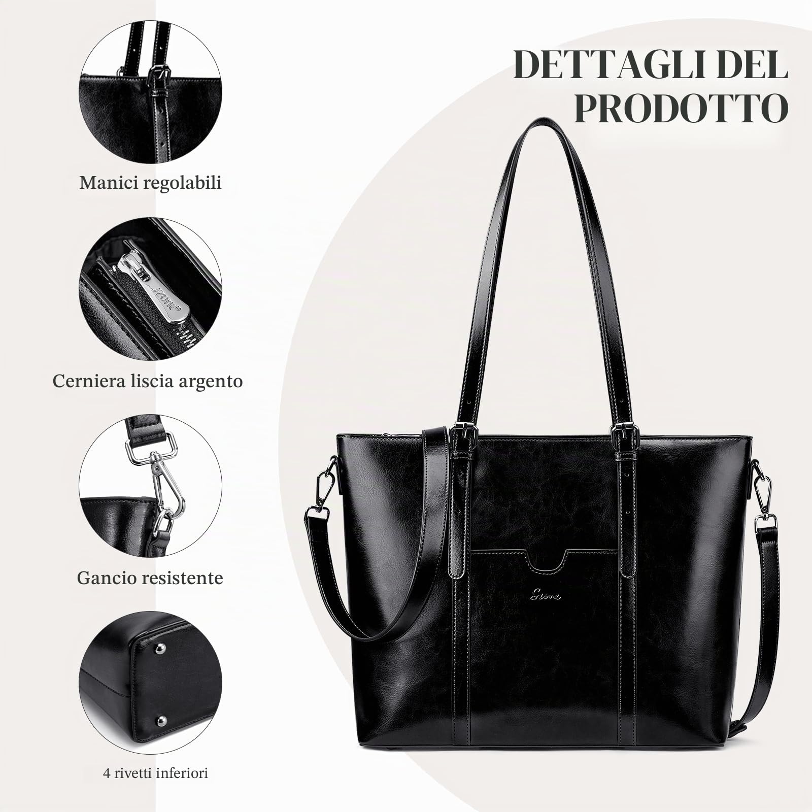 S-ZONE Borsa Tote per Laptop in Vera Pelle da Donna Borse a Tracolla per Ufficio Valigetta Borsa da Lavoro per Computer da 15,6 Pollici