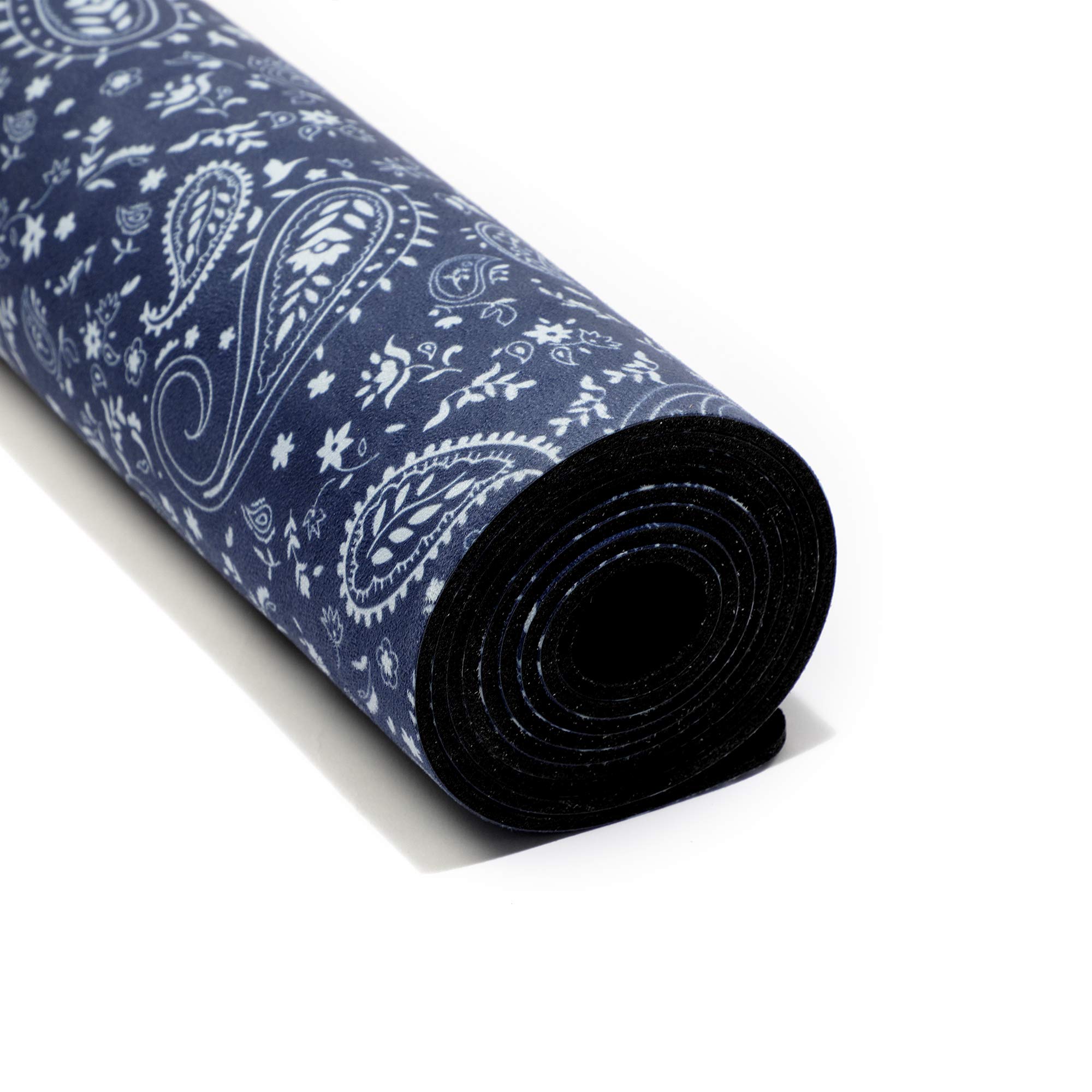 247YOGAMATS Esterilla de Yoga caucho y microfibra BLUE PAISLEY / 183 x 68 cm, 4 mm/Antideslizante/Apta lavadora/Yoga principiantes y avanzado/Cinta de transporte incluida