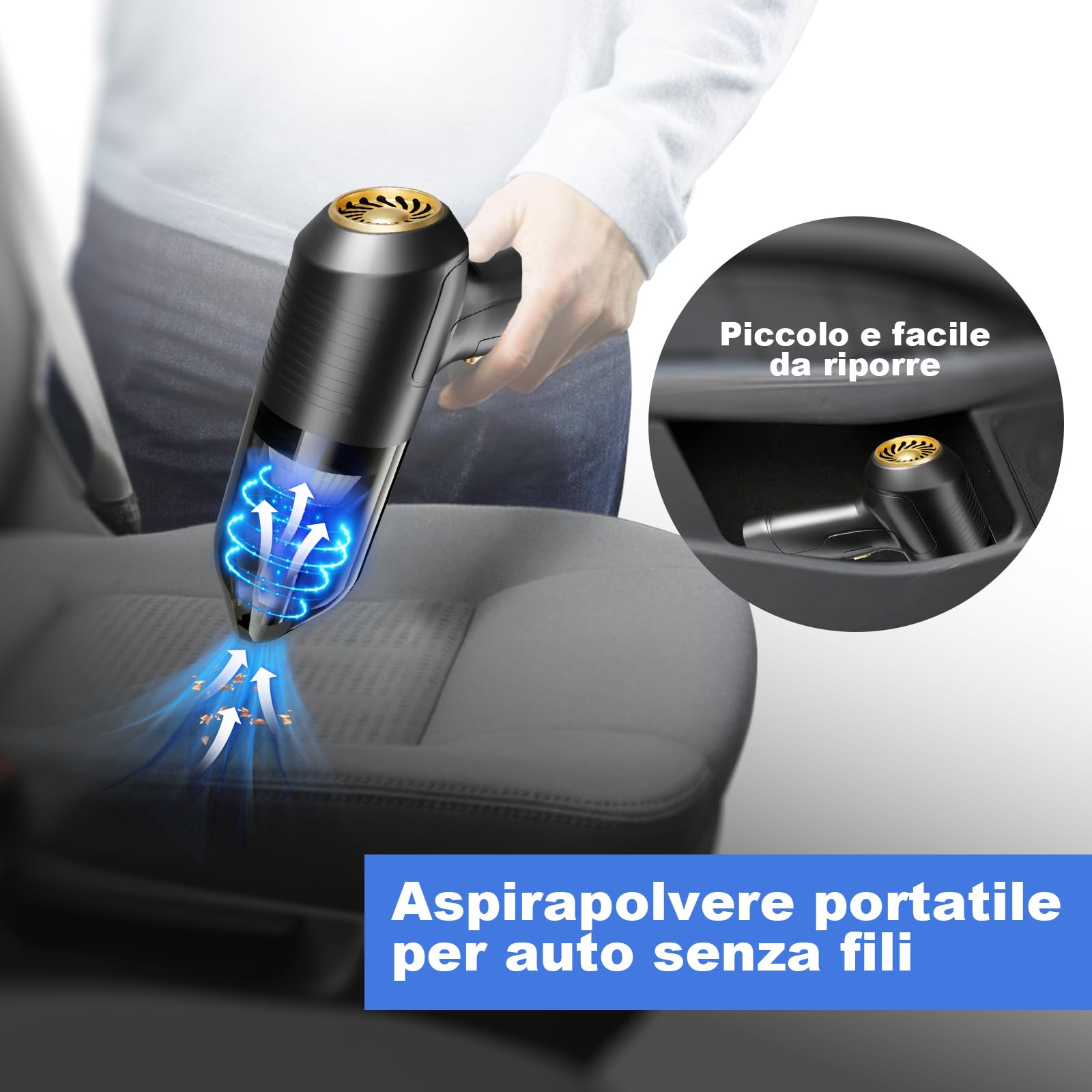 Toloom Aspirabriciole Senza Fili, Aspirapolvere per Auto Portatile-Potenza di aspirazione elevata 8000PA,per Auto, Casa, Ufficio, Animali Domestici e Spazi Stretti
