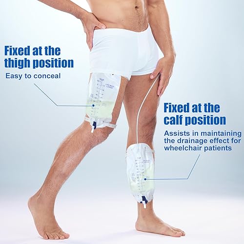 Miniatura 3 de Geiserailie 20 bolsas de catéter para piernas, bolsa de drenaje urinario con válvula antirreflujo, suministros de catéter con 2 soportes