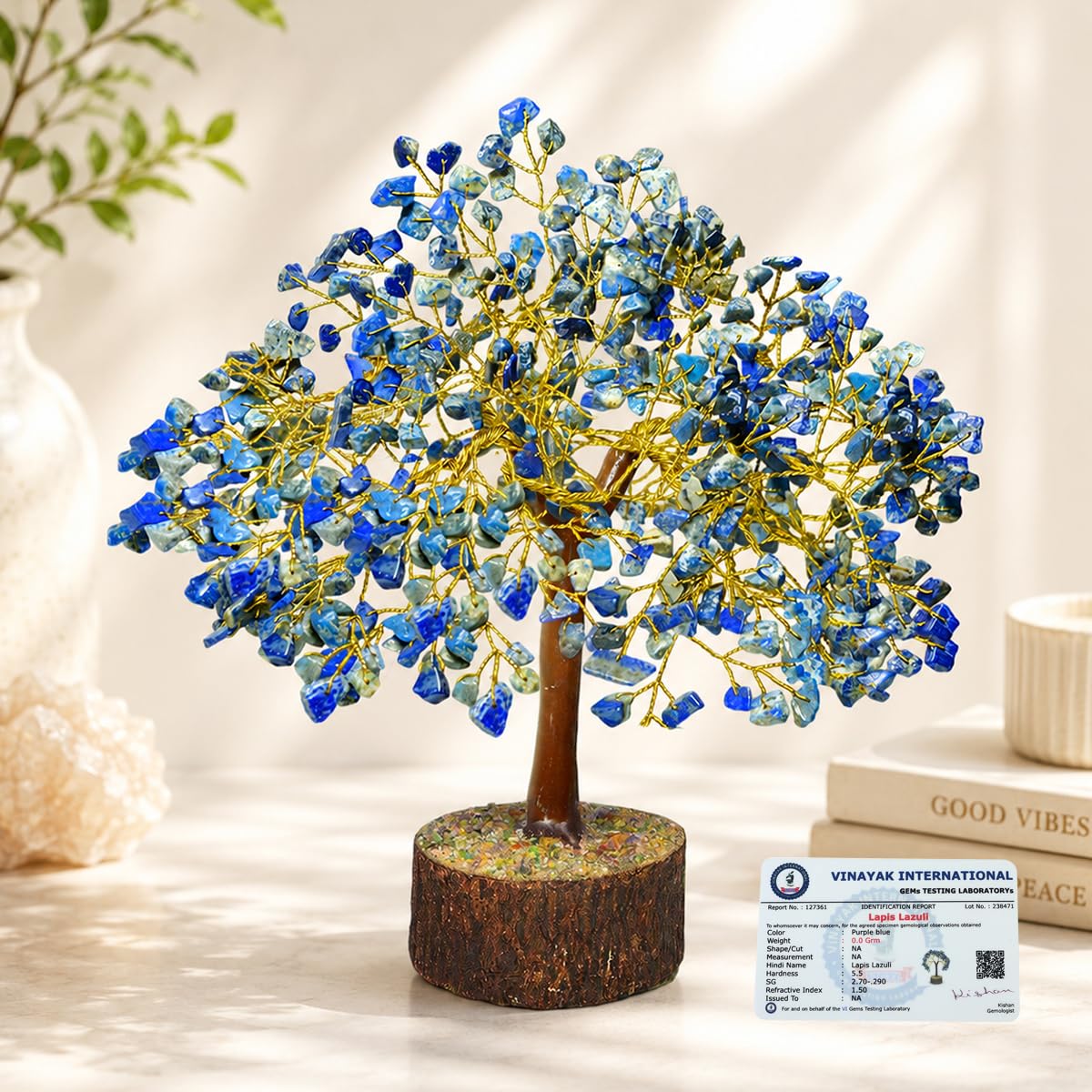 Reiki Crystal Products Certified Lapis Lazuli Tree, Lapis Lazuli Stone Tree 300 Beads Crystal Tree Stone Showpiece