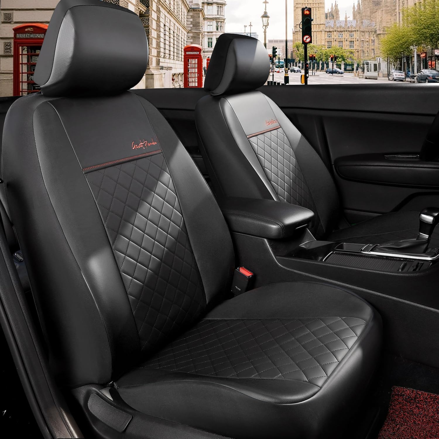 GIANT PANDA Front Car Seat Cover Custom Fit Hyundai Sonata Elantra Santa Fe Tucson Accent Kona Palisade Genesis Venue Ioniq,Faux Leather Automotive Bucket Car Seat Protectors (Black) 2 Pack