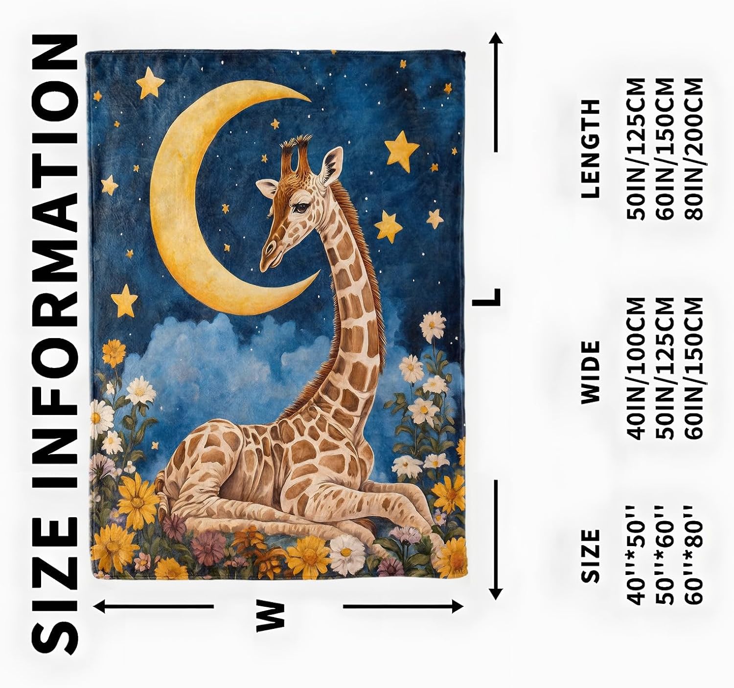 Flower Giraffe Blanket, Cozy Flannel Cute Animal and Floral Moon Blankets, All Season Soft Throw for Travel Home Decor, Lightweight Sofa Bed Throws, Gifts for Women Girls Boys Kids, 50"×60"