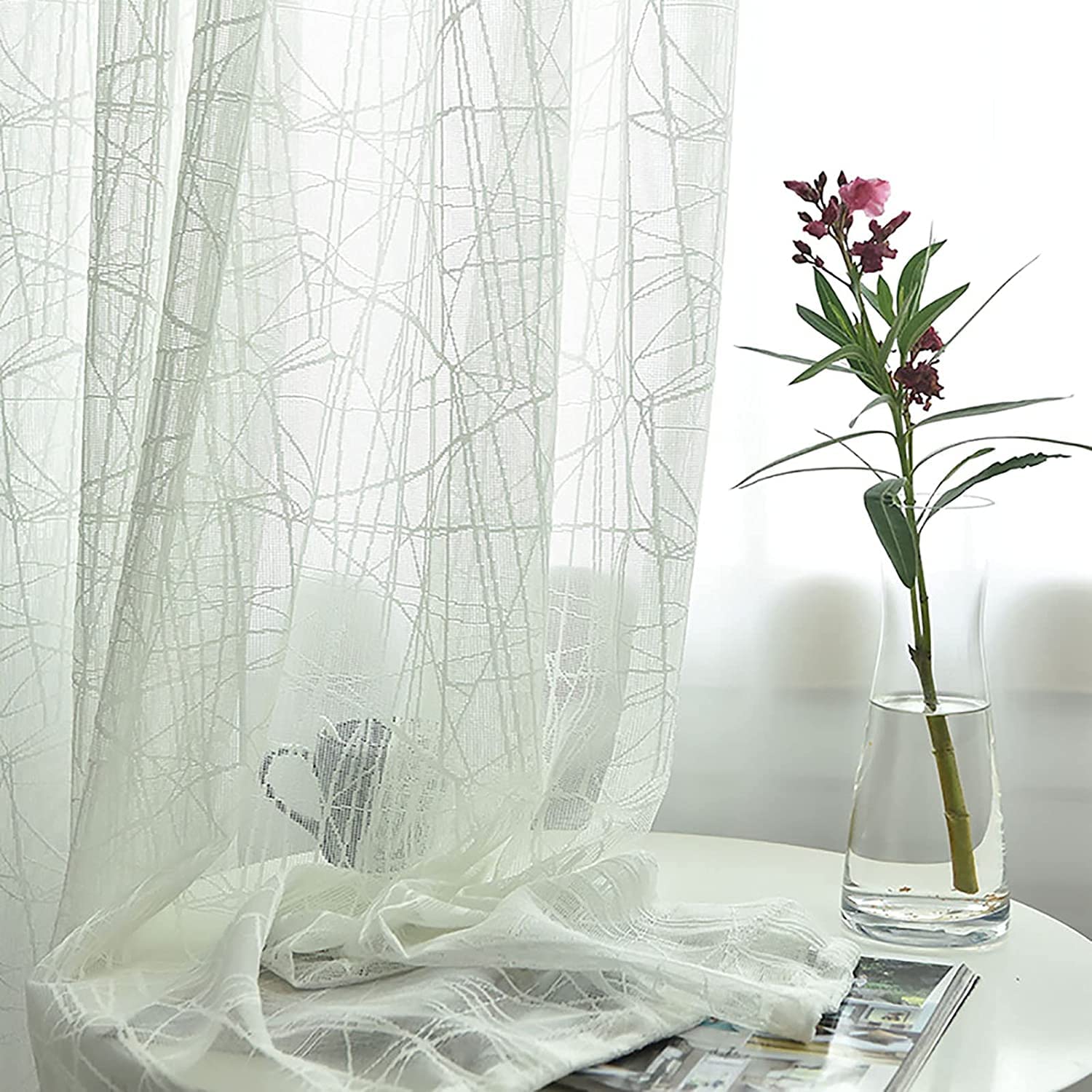 Rideaux transparents modernes à oeillets couleur unie 300x270cm pour grand salon