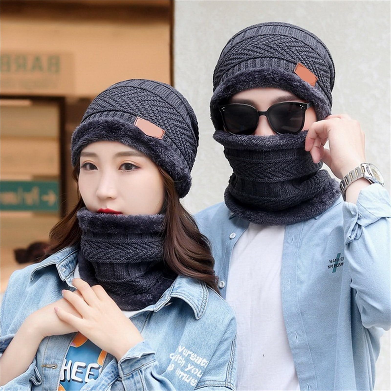 Gorros de punto para hombre y mujer, gorro de terciopelo, bufanda de forro polar coral, para montar al aire libre, cálido, grueso, más protección para el cuello