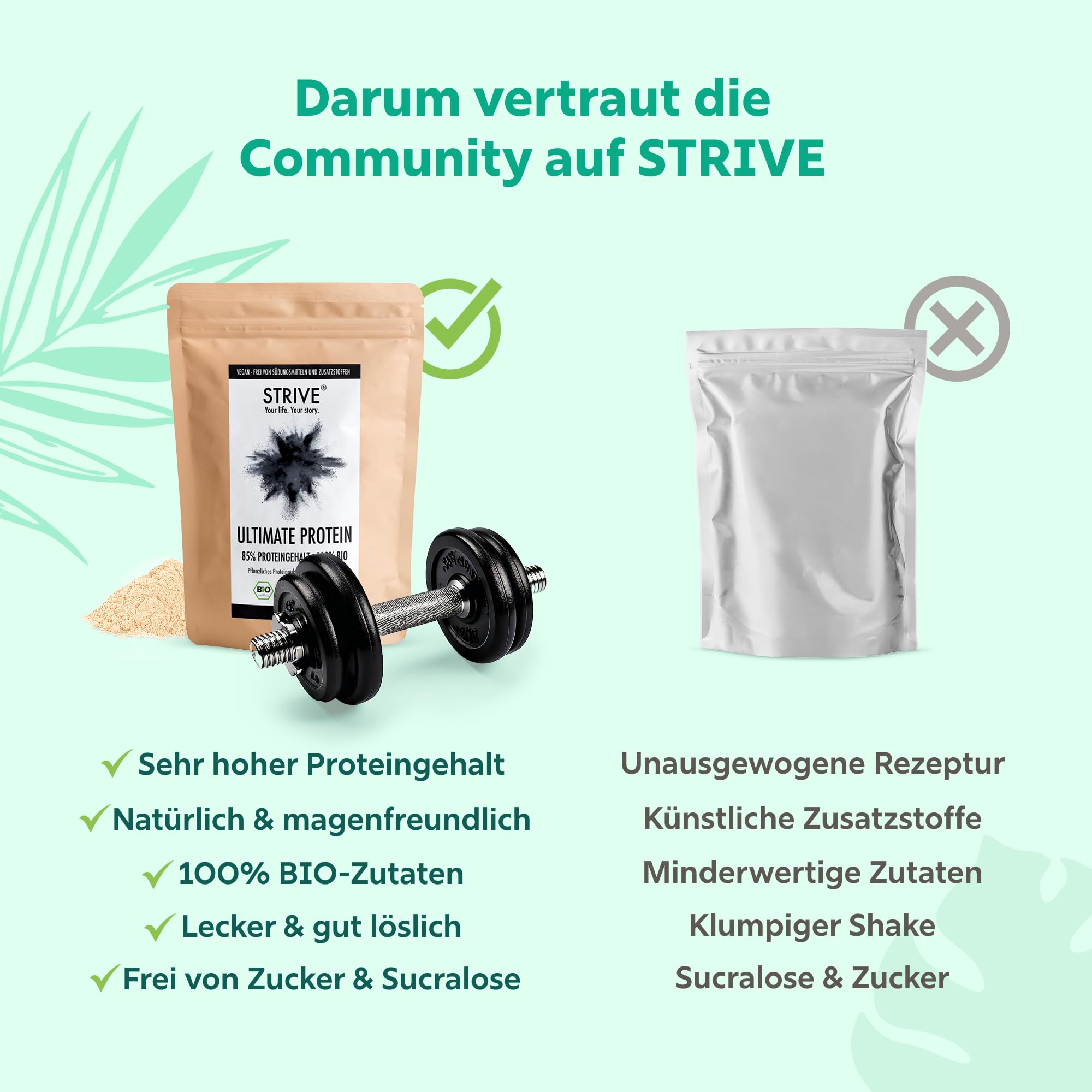 STRIVE ULTIMATE PROTEIN | 100% BIO Vegan | Natur | Optimales Aminosäureprofil | 1kg Bio Eiweiß Pulver mit 85% Proteingehalt | Ohne Zucker & Süßungsmittel | Made in Germany DE-ÖKO-039