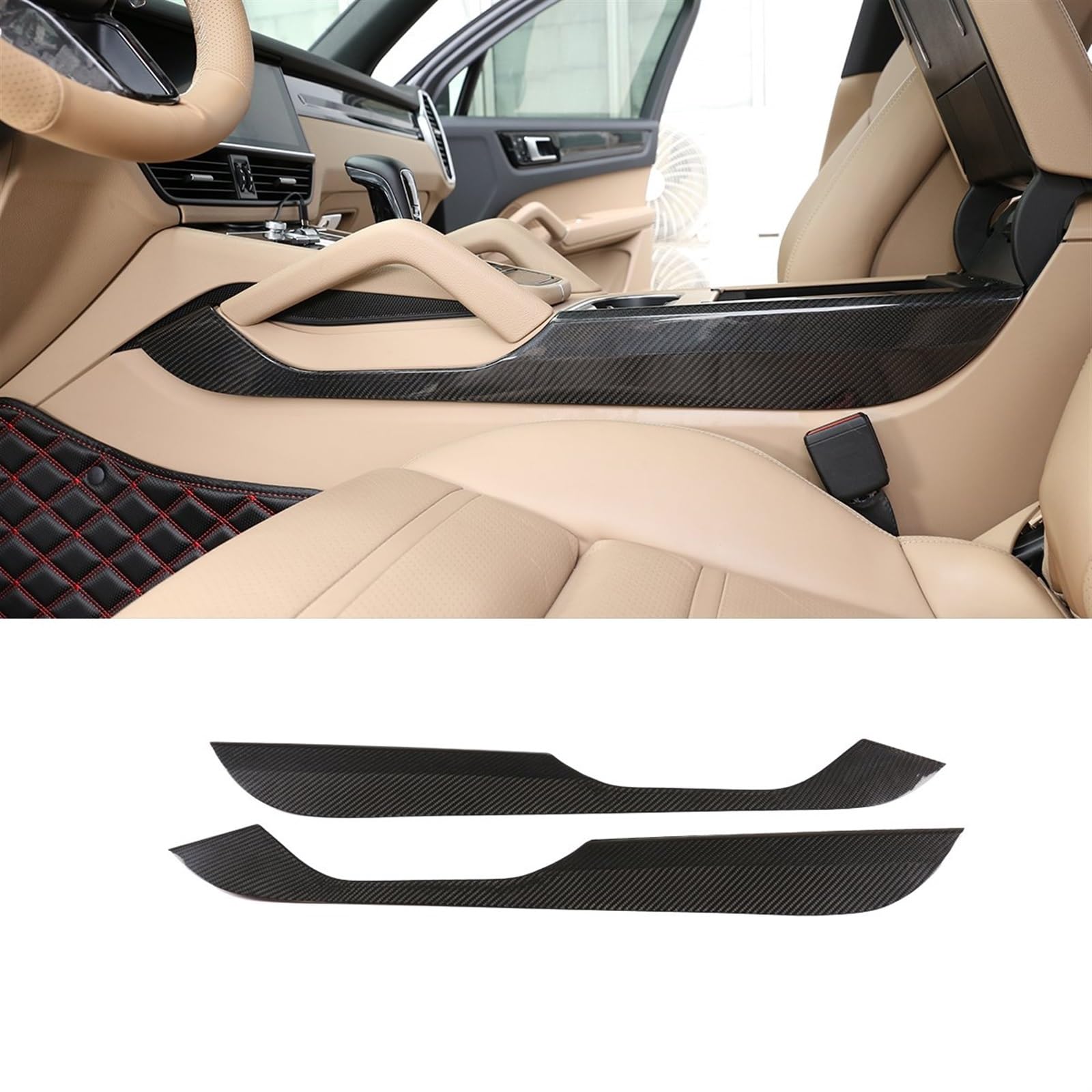 Komponenten Echte Kohlefaser Car Central Control Gear Shift Panel Side Trim Strips Cover Für Porsche Cayenne 2018-2023