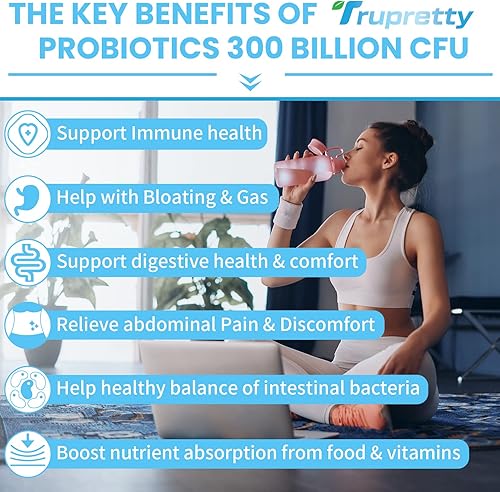 Miniatura 4 de 300 mil millones de probióticos CFUS 20 cepas - Probióticos para mujeres y hombres, suplemento probiótico diario con prebiótico, para apoyar el
