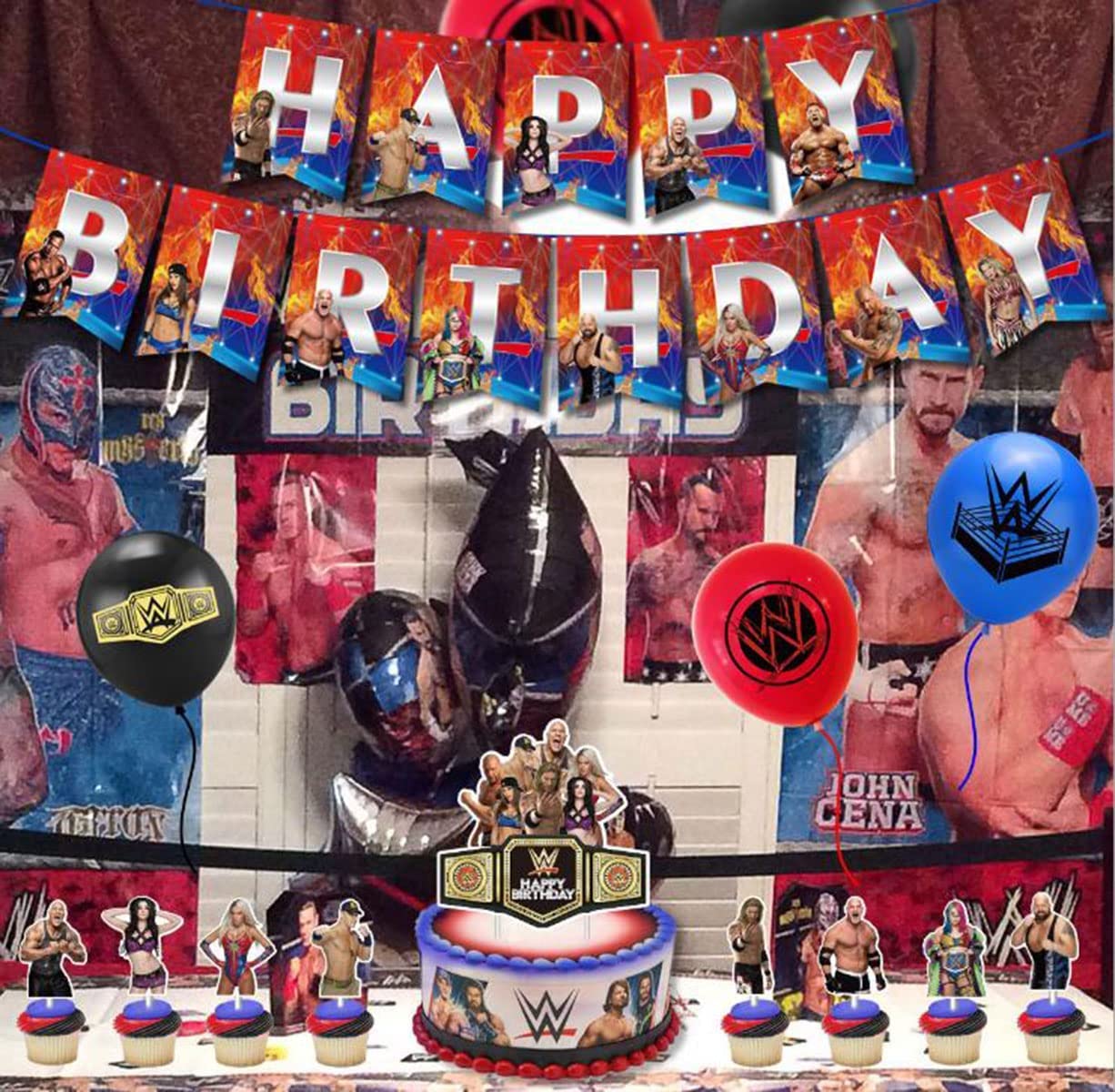 WWE Themed Birthday Party Decoration Kit Wrestling Balloons Banners