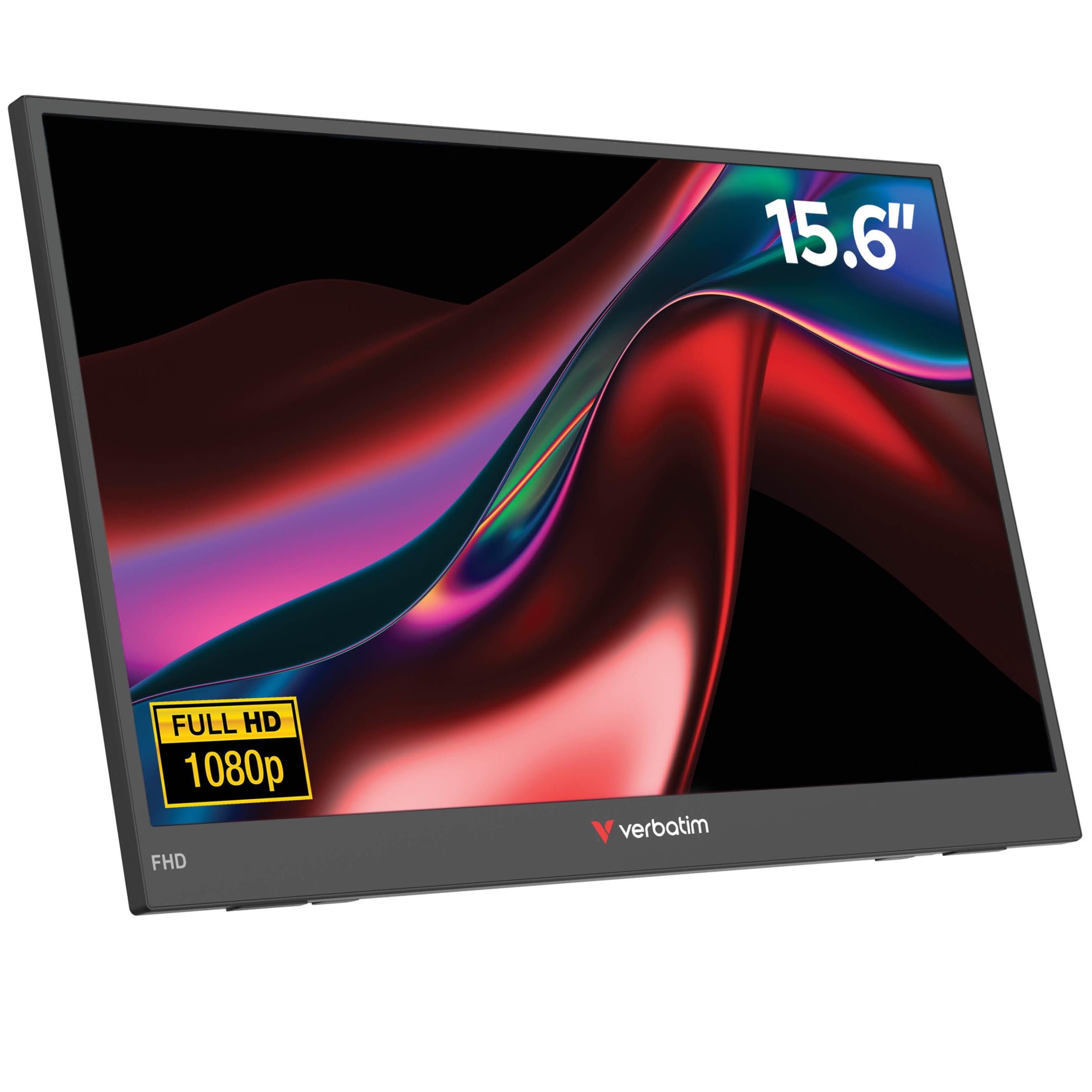 Verbatim Portable Monitor, mobiler 15,6" Full HD Bildschirm, leichtes Design, tragbarer Monitor aus Kunststoff für Laptop, Tablet, PS5 oder Nintendo Switch mit USB-A-, USB-C- sowie HDMI-Anschluss