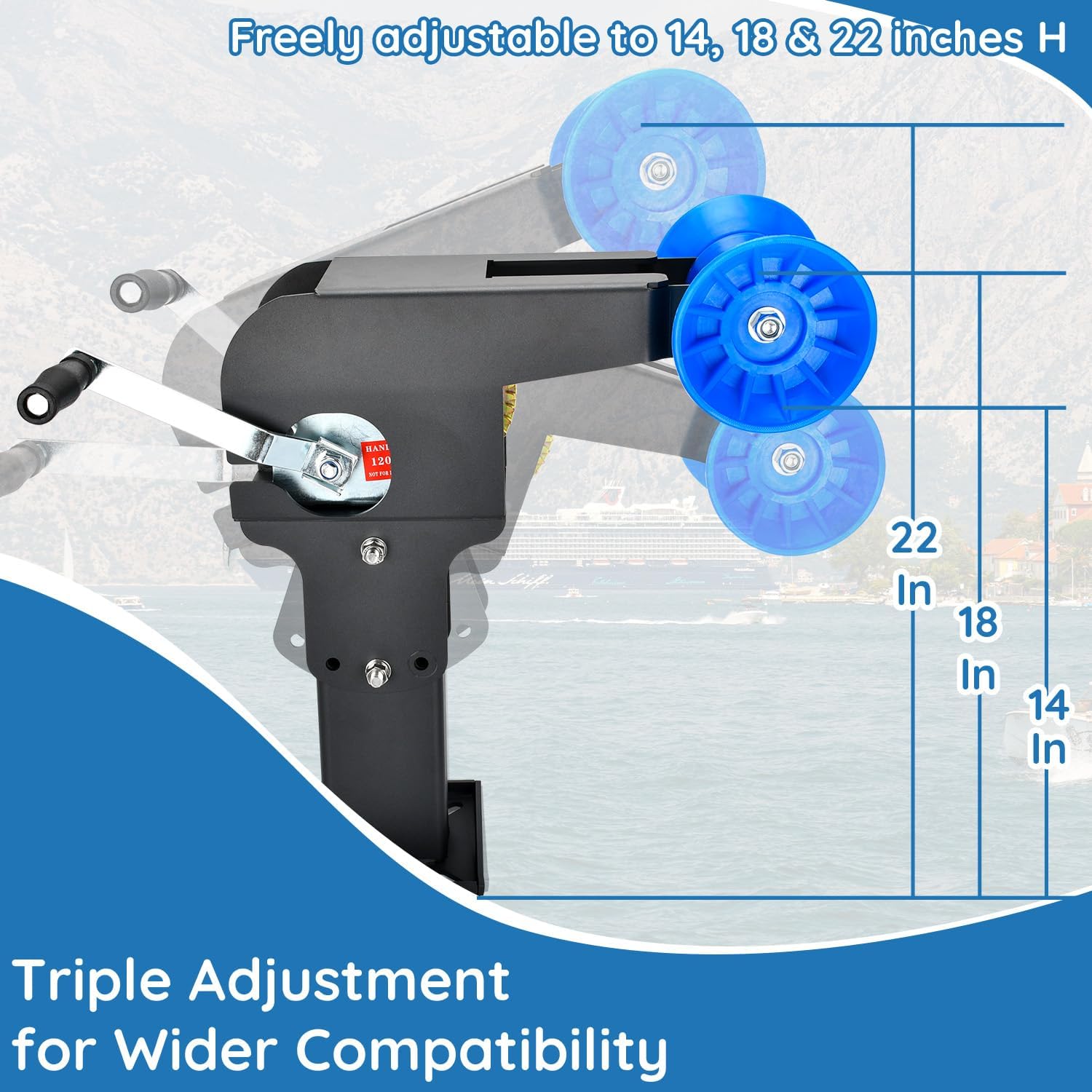 Heavy Duty Adjustable Boat Trailer Winch Stand with Towing Winch, Boat Winch Stand for 3" to 4" W x 4" H Trailer Tongue, Boat Trailer Winch Post for Boats with Bow in 14" to 22" H