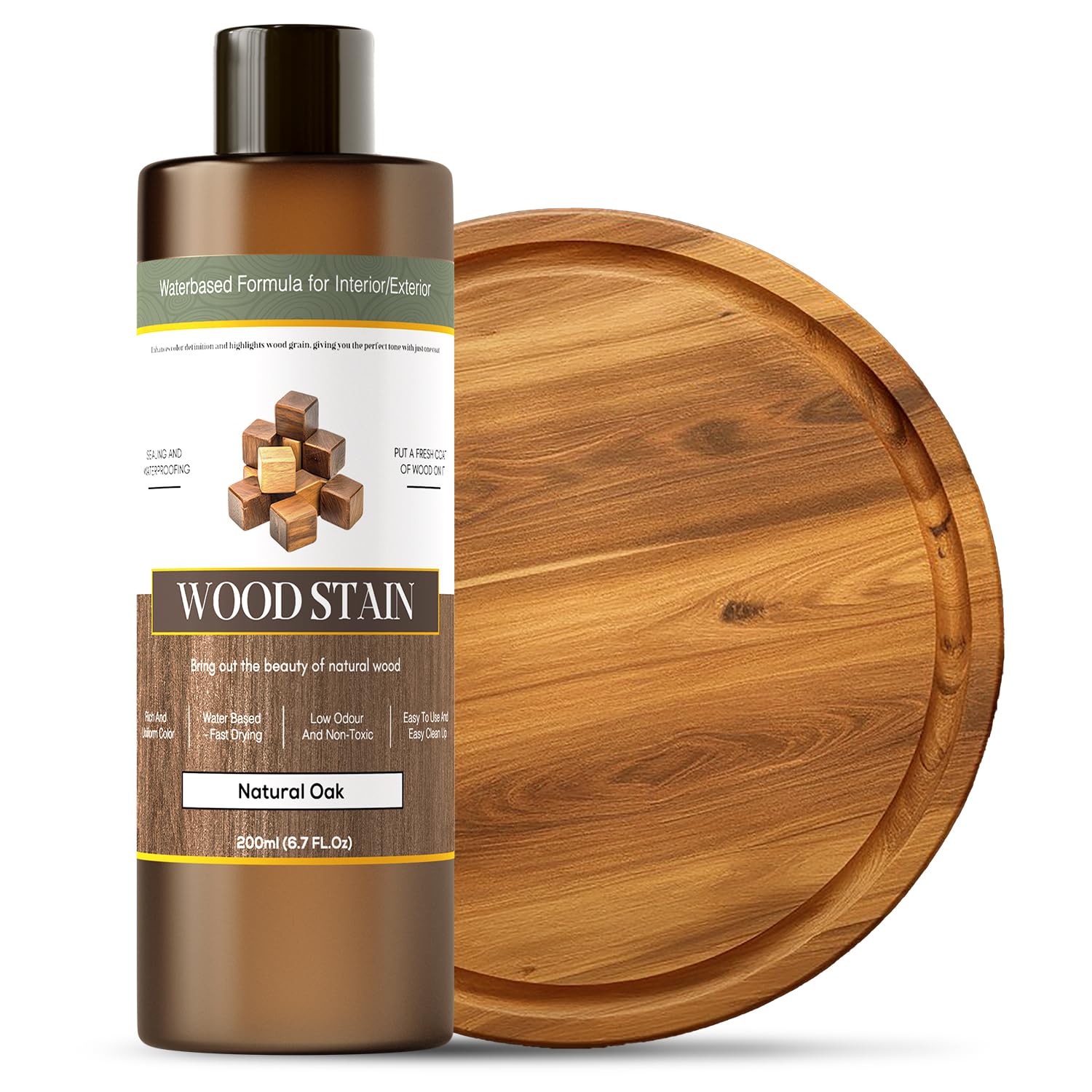 Wood Stain - Stain for Wood - Natural Stain for Furniture - Water Based | Fast Drying, Low Odor - Outdoor & Indoor Paint for Paneling, Cabinets and More - 6.7oz (Natural Oak)