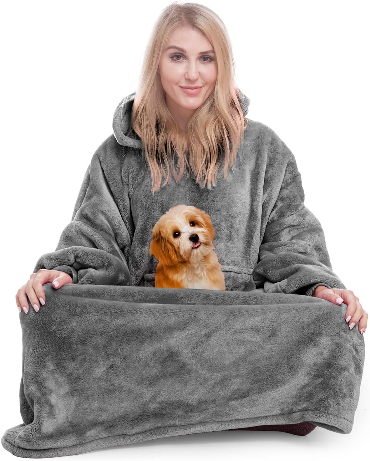 Winkcao Oversized Wearable Blanket Hoodie for Women Adults, Ultra-Soft Fleece Hooded Sweatshirt Blanket with Deep Pocket, Extra Warmth Hoodie Blanket for Women, Indoor & Outdoor Use, Dark Gray