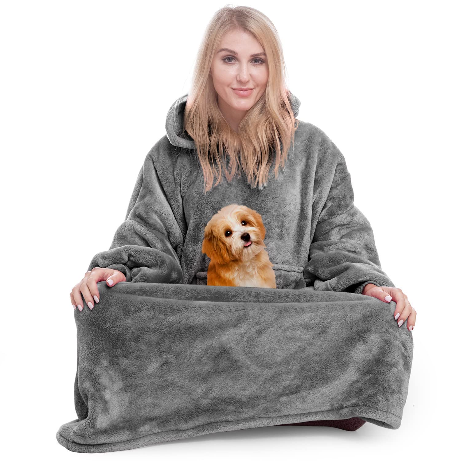 Winkcao Oversized Wearable Blanket Hoodie for Women Adults, Ultra-Soft Fleece Hooded Sweatshirt Blanket with Deep Pocket, Extra Warmth Hoodie Blanket for Women, Indoor & Outdoor Use, Dark Gray