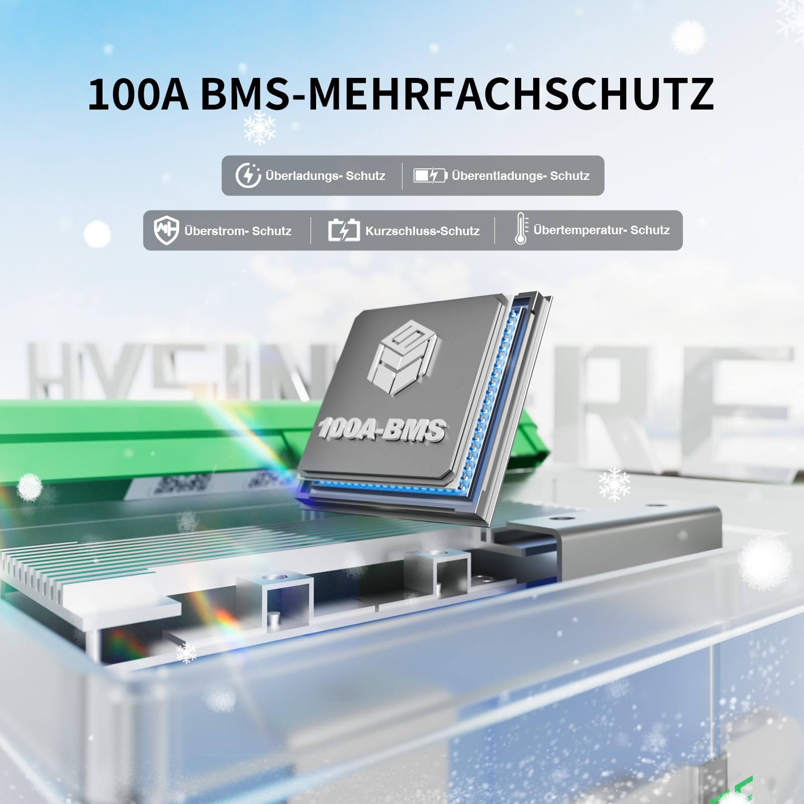 Batería LiFePO4 12V 100Ah con Bluetooth, BMS de 100A Integrado, IP67 Impermeable, hasta 15000 Ciclos, Batería de Ciclo Profundo de Litio para Autocaravana, Solar y Marina