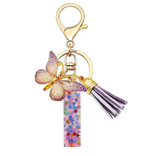 TTYY Initial Letter Keychain for Women Gift for Young Teenage Girl Gifts for Christmas to Mom Daughter Purple tassel (purple snow LetterS)