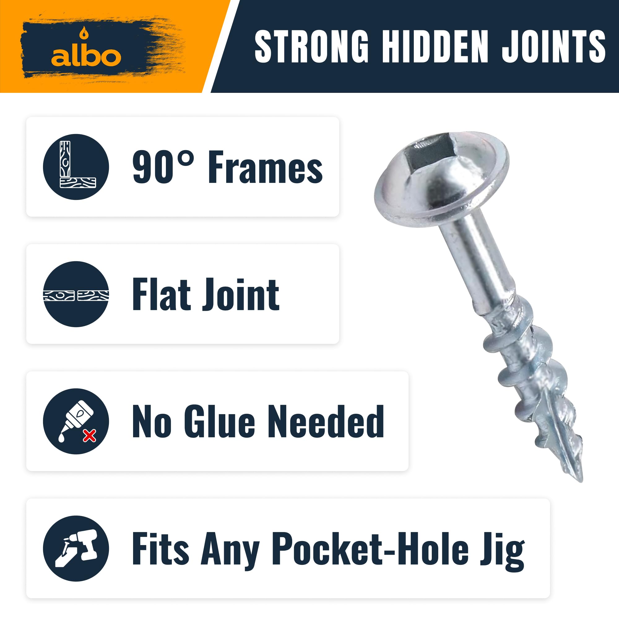 ALBO 500 viti con foro tascabile, in acciaio al carbonio resistente, zincate, con testa quadrata per legno, per falegnameria, armadi e progetti fai da te