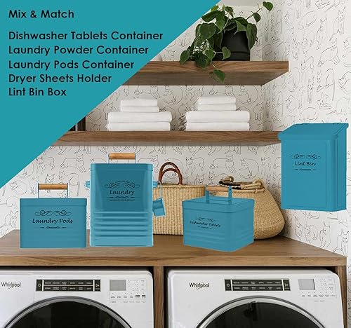 Miniatura 2 de ELITAPRO Contenedor de polvo de lavandería con cuchara dispensador moderno de polvo de lavandería con tapa decoración de almacenamiento y accesorios