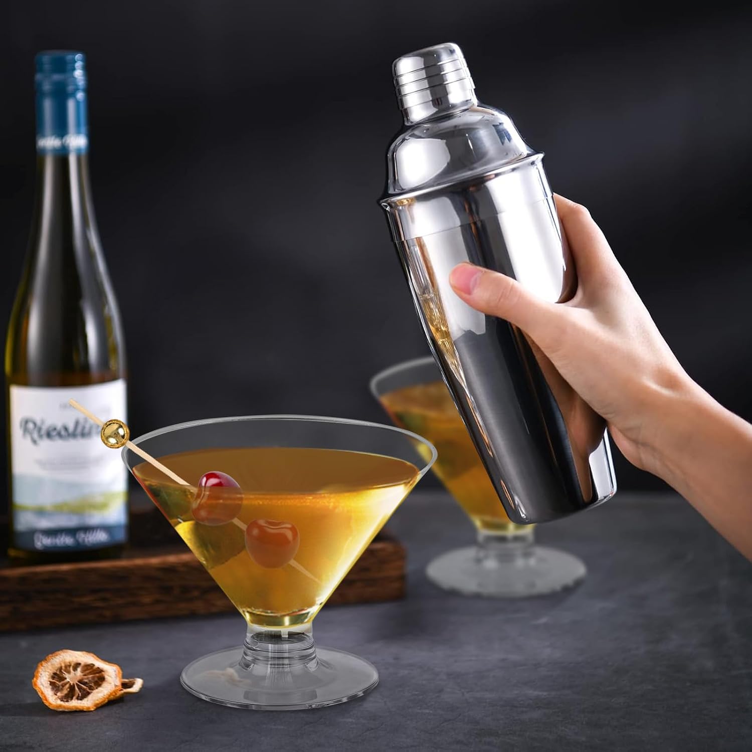 25 PCS Martini Glasses plastic Disposable , Stemless Martini Glasses for Birthday Party , Disposable Cocktail Cups for parties , 5oz Clear Margarita Cups Bulk for Holiday Weddings, Transparent Base