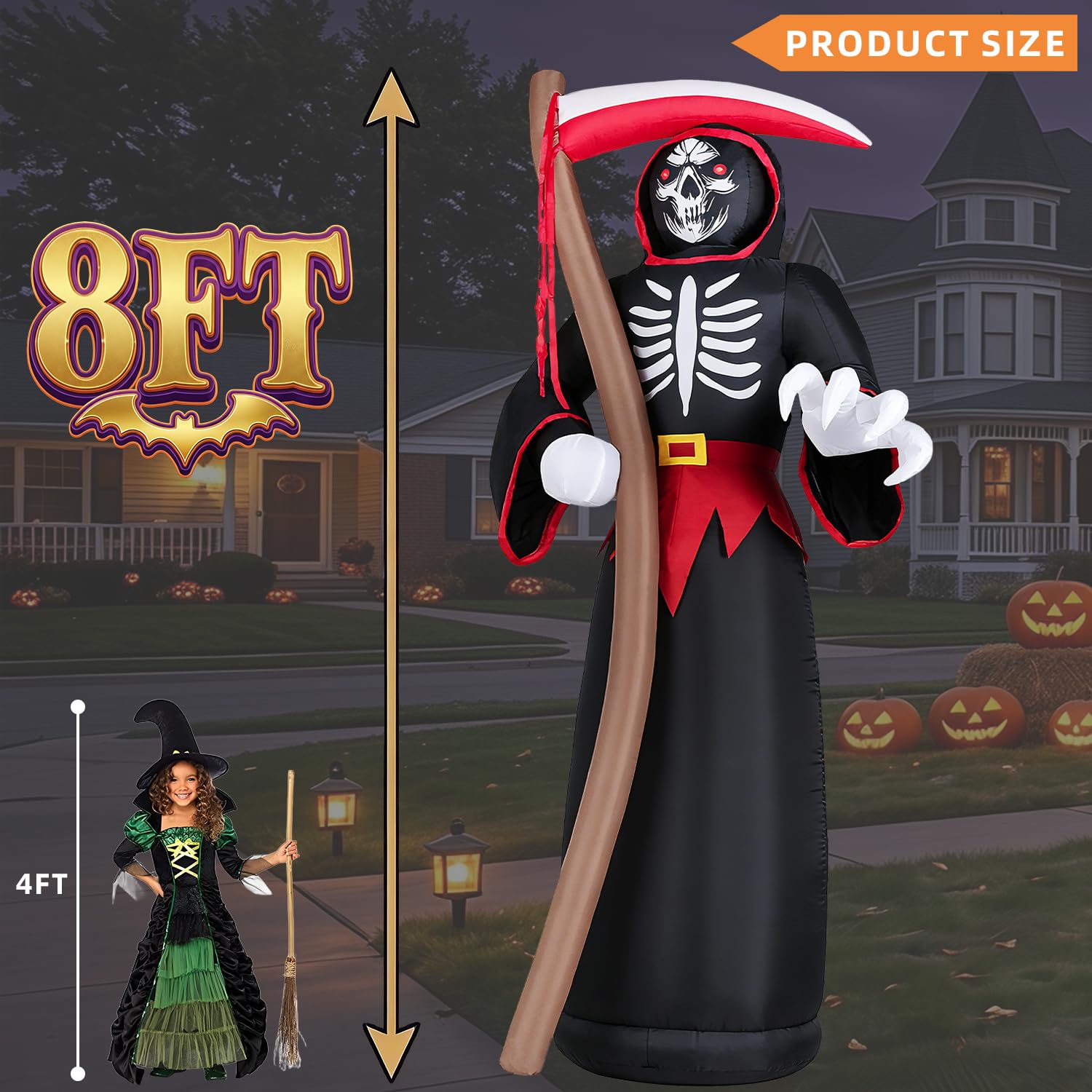 8FT Halloween Inflatable Grim Reaper LED Outdoor Yard Lawn Blow Up Decor