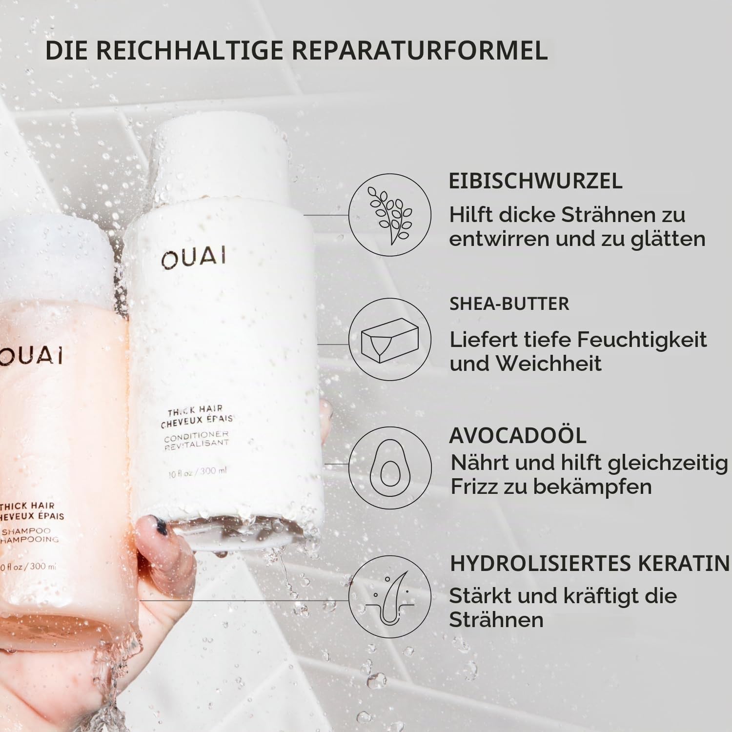 OUAI Thick Shampoo + Conditioner Set. Free from Sulfates (10 oz Each)