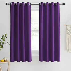 NICETOWN Blackout Short Curtain 63 inches Long for Windows, Thermal Insulated Curtain Grommet Room Darkening Window Treatment for Bedroom/Living Room, 1 Panel, W46 x L63, Royal Purple