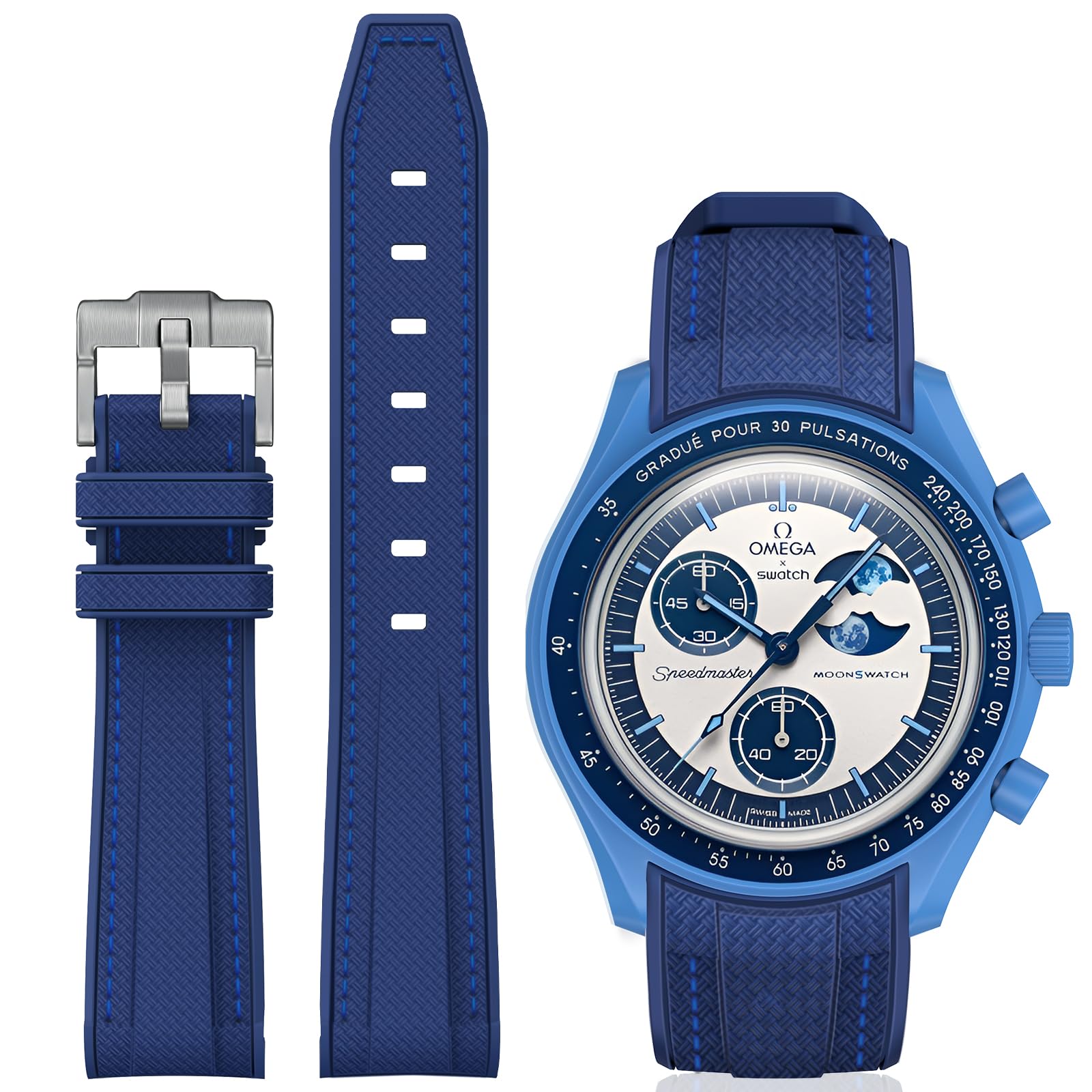 BONACE Bands for Moonswatch Watch,Curved SIlicone Strap Compatible with Omega X Swatch 20mm Watch,Swatch Omega Moonswatch Speedmaster Replacement No Gap Strap Men Women