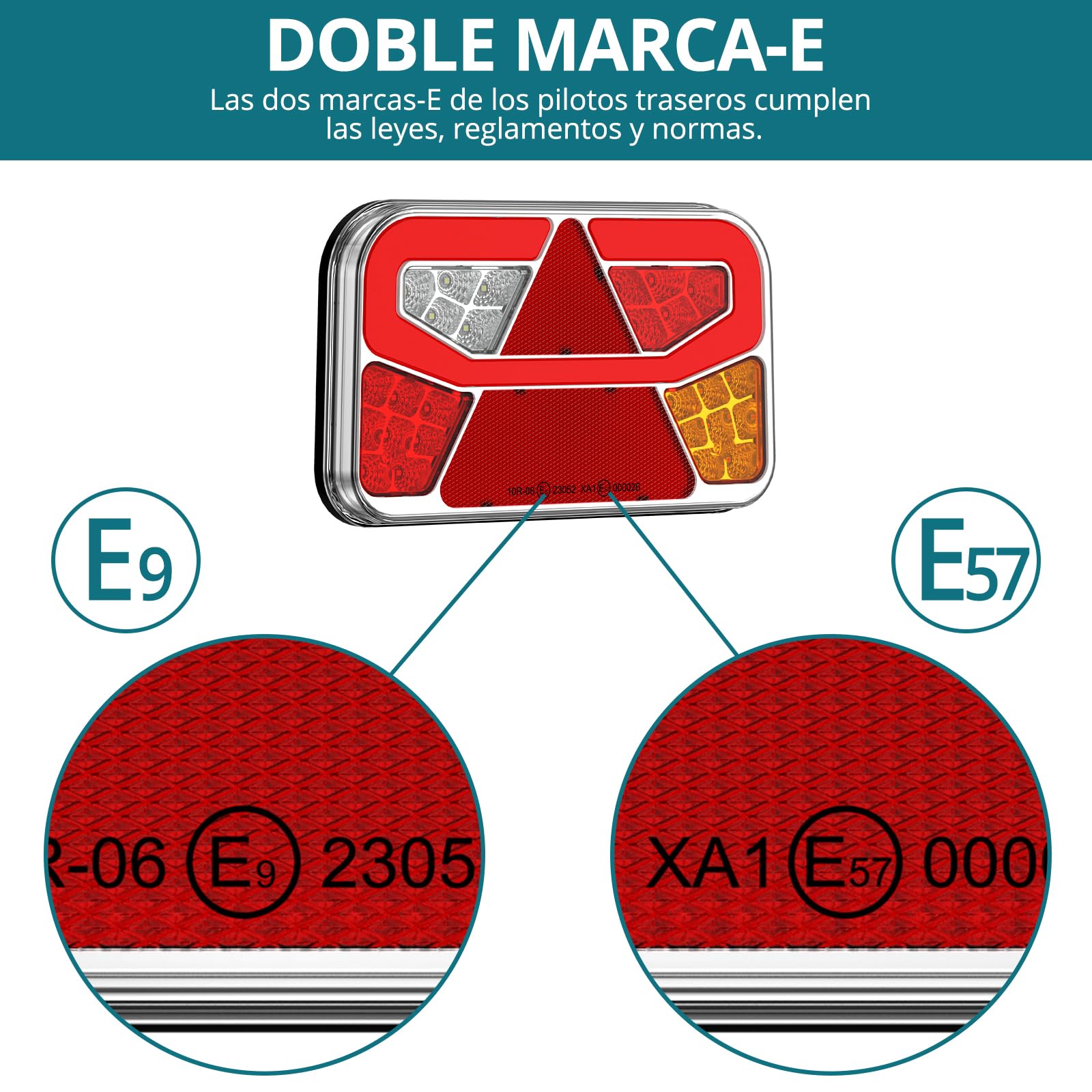 2 pcs Kit de Luces Traseras de Remolque, Pilotos Traseros Remolque | 13 pines con 6 Funciones y Cable 5.5m, Certificado E-mark para Camión Caravana Tractor Remolque (SIN luz de matrícula)