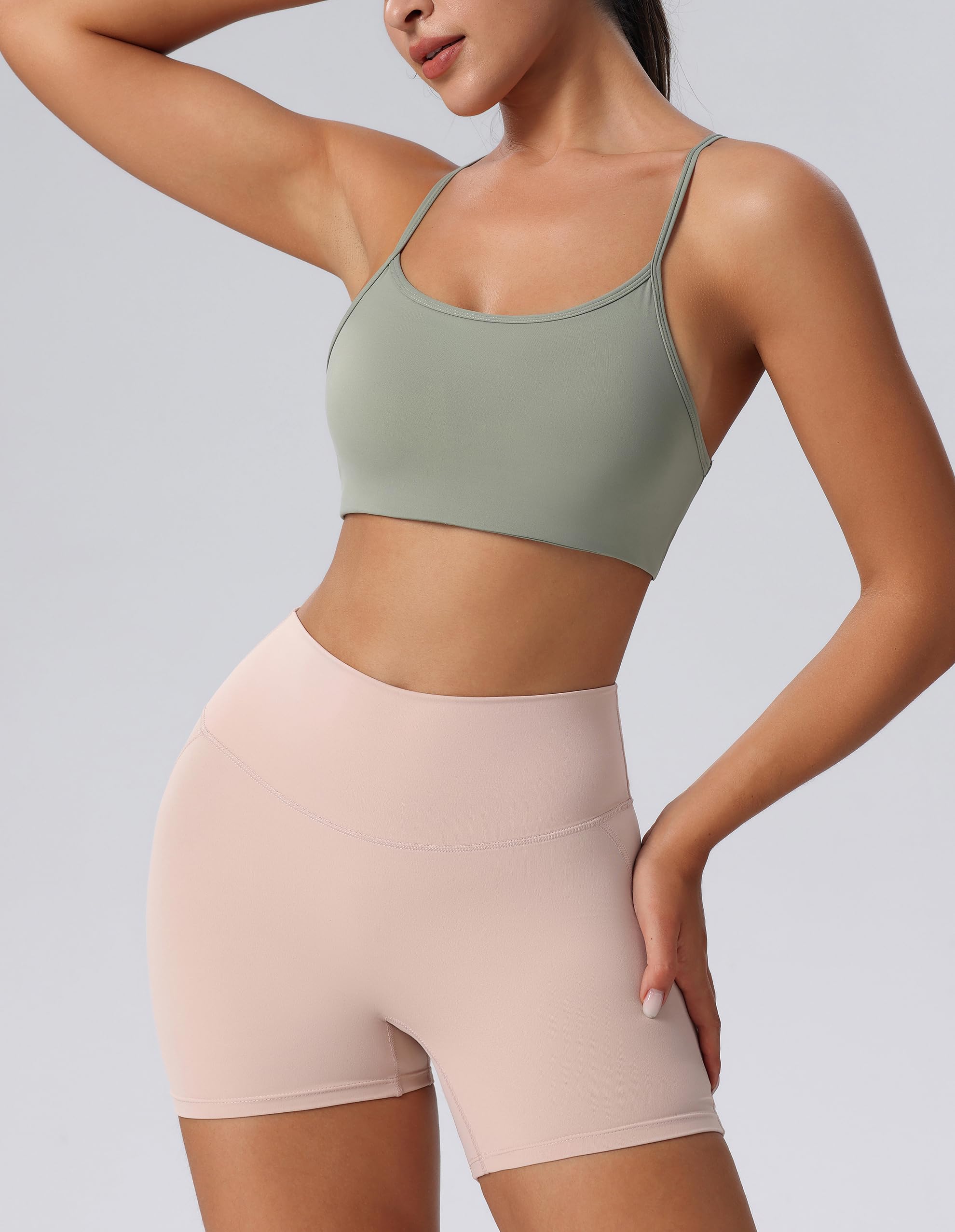 Brasier deportivo con tirantes delgados para mujer, espalda abierta cruzada, acolchado extraíble, camiseta corta de bajo impacto para entrenamiento de yoga