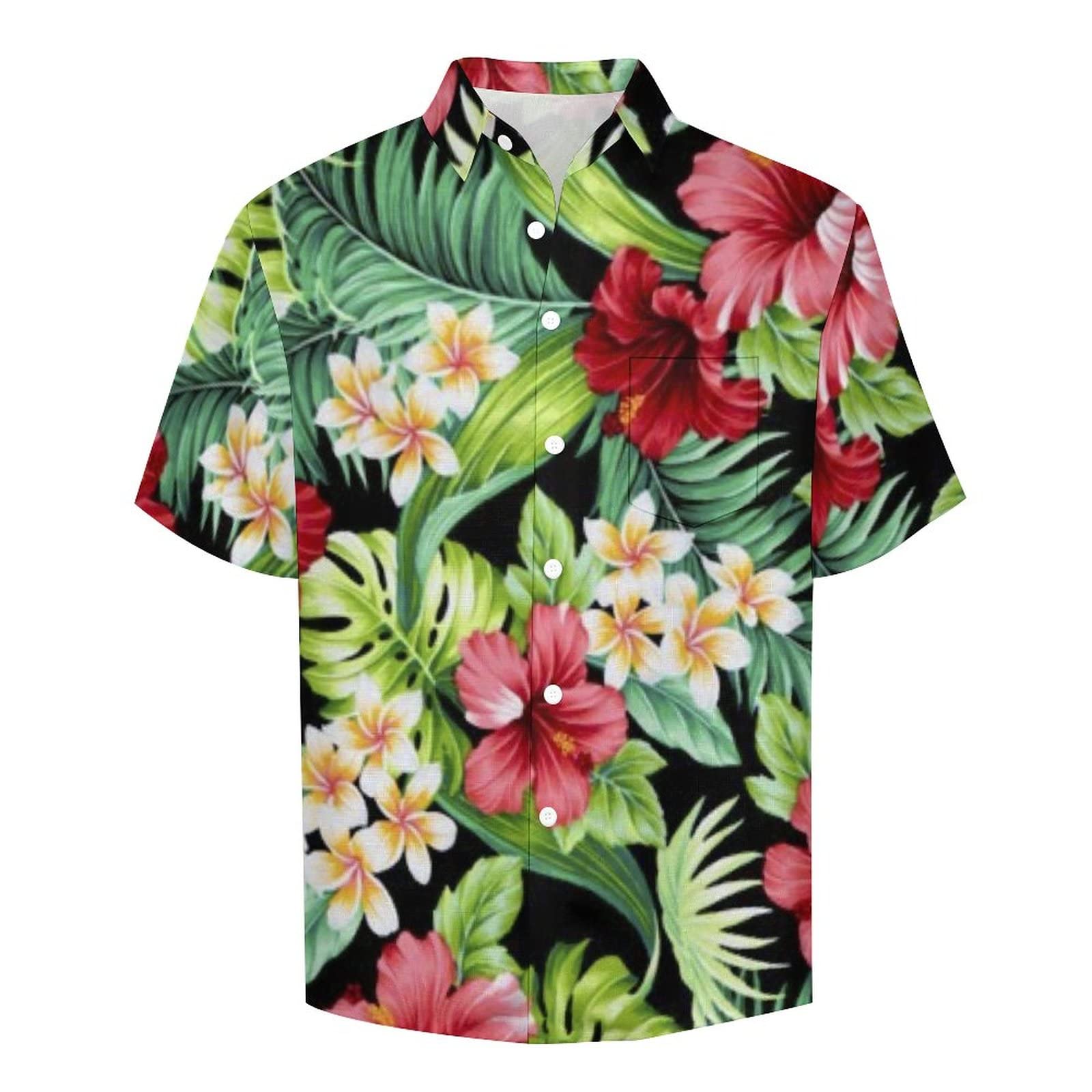 アロハ　開襟シャツ　綿麻素材　ハイビスカス柄　Ｍ 激レア美品クロコダイル ハイビスカス 総柄 裏地使い 開襟 アロハ