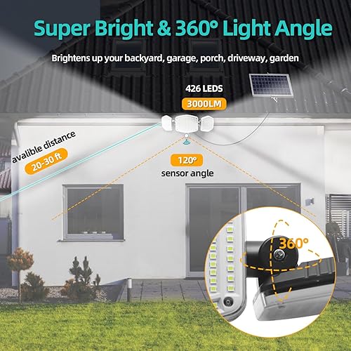 Miniatura 2 de Luz de inundación solar para exteriores, 3000 lúmenes, 426 luces LED con sensor de movimiento, 3 modos de luz de seguridad de pared impermeable de