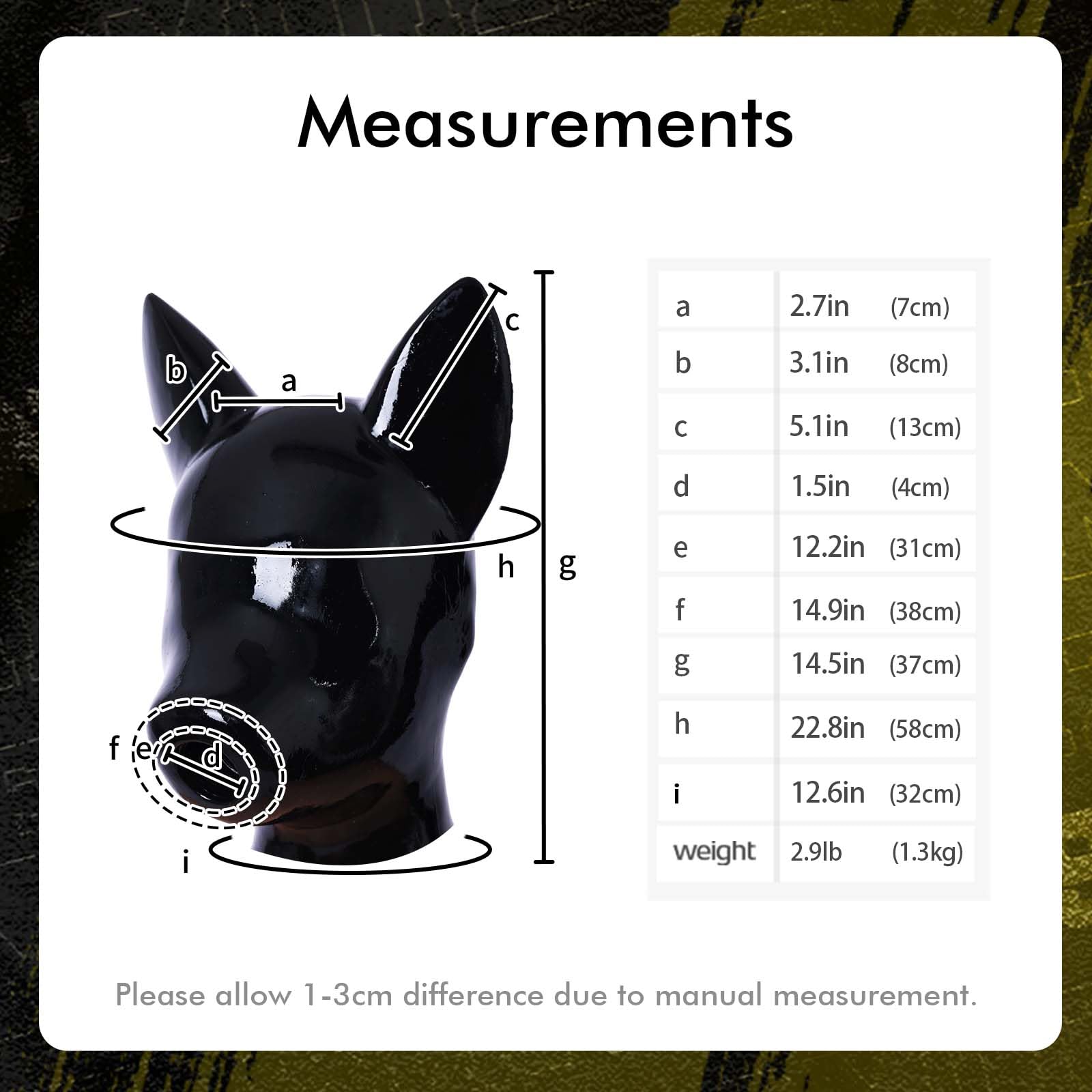 SMITIZEN Latex-like Silicone Drone Dog Mask, Shiny Full Face Rubber Hood, Breathable Gas Mask Puppyplay Gear Furry Fetish Art: Pure Black-long Ears