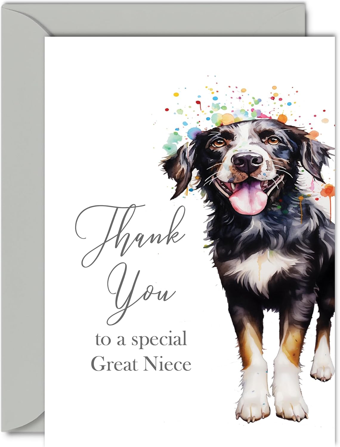 Thank You Cards for Great Niece - Party Dog - Thankyou Cards for Great Niece from Great Auntie Great Uncle, Heartfelt Appreciation Card 5x7 Inch Thank You So Much Greeting Cards