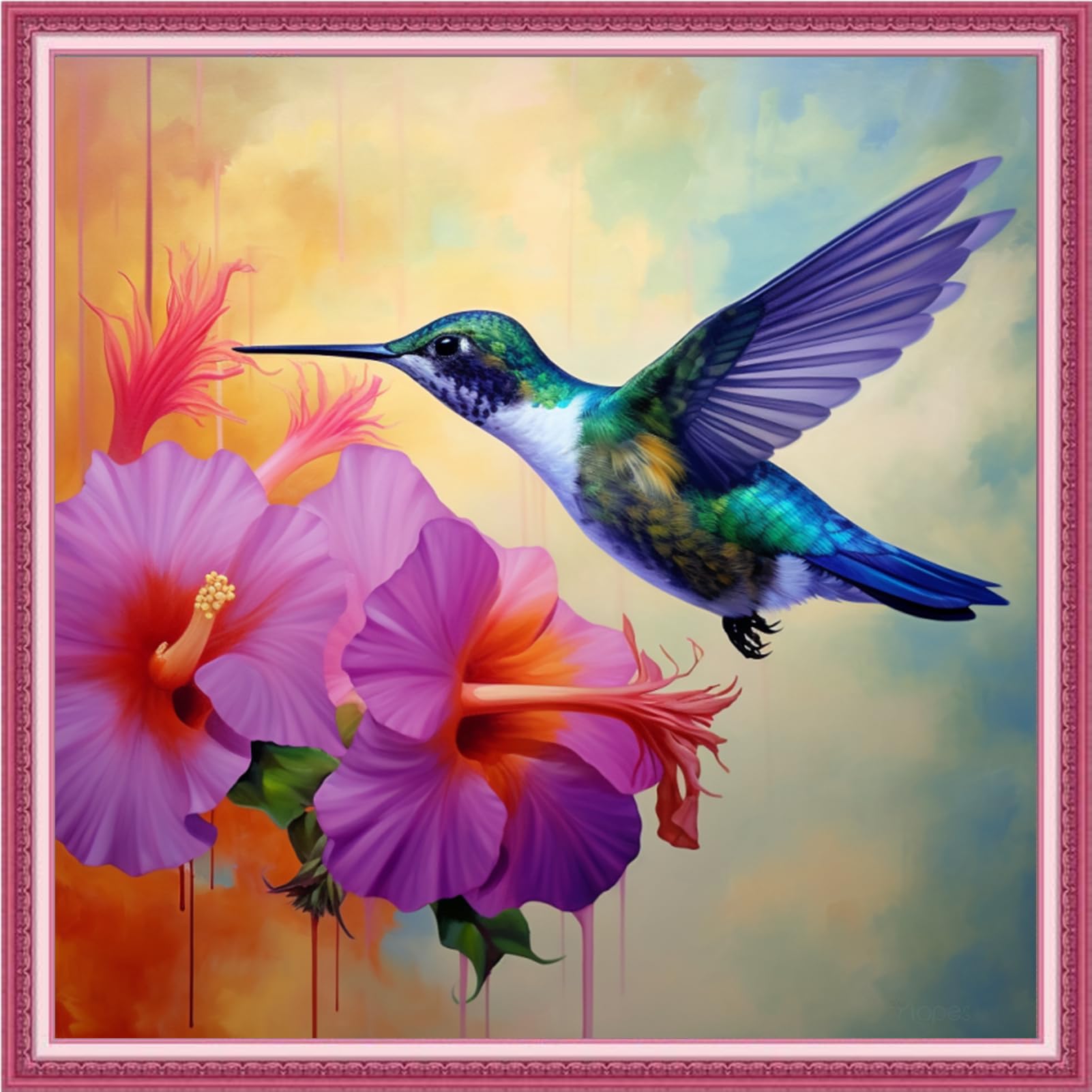 Joyhoor Cross Stitch Kits for Beginners Stamped Cross-Stitch Supplies Needlework preprint Embroidery Kits for Adults DIY Needlepoint Kits Embroidery Patterns 11CT-Hummingbird Flowers 18.x18 inch