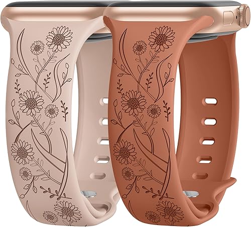 Paquete de 2 bonitas correas grabadas compatibles con Apple Watch de 1.496 in 1.575 in 1.614 in 1.732 in 1.772 in 1.654 in 1.929 in, correa de