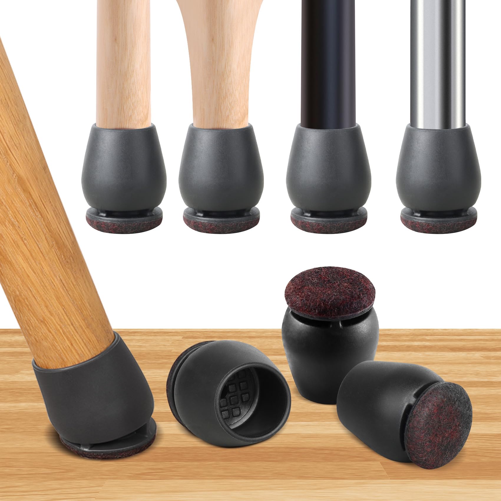 Photo 1 of 16PCS Small Chair Leg Floor Protectors, Metal Chair Leg Caps Covers Silicone Chair Feet Protectors for Wood Floors,Round Felt Furniture Pads Furniture Sliders for Hardwood Floors(Black,Fit 0.8"-1.05")