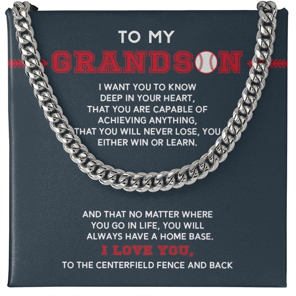Boys Necklace To Grandson From Grandma Grandpa, Personalized Boy Necklaces Gifts To Football Baseball Player, Inspiration Jewelry Gift From Grandparent, Nana Christmas Chains Present for Men (Stainless Steel (Standard Box), Baseball)