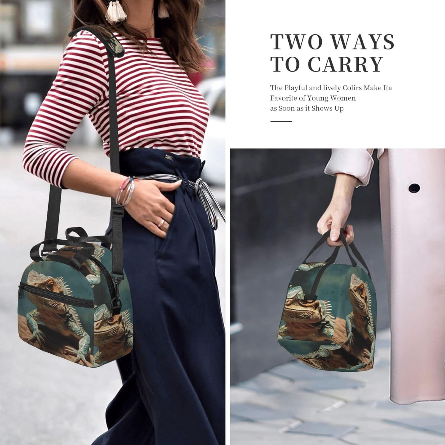 Insulated Lunch Bag Lizards Lunch Box for Women Men Reusable Leakproof Cooler Bag for Office Travel Picnic