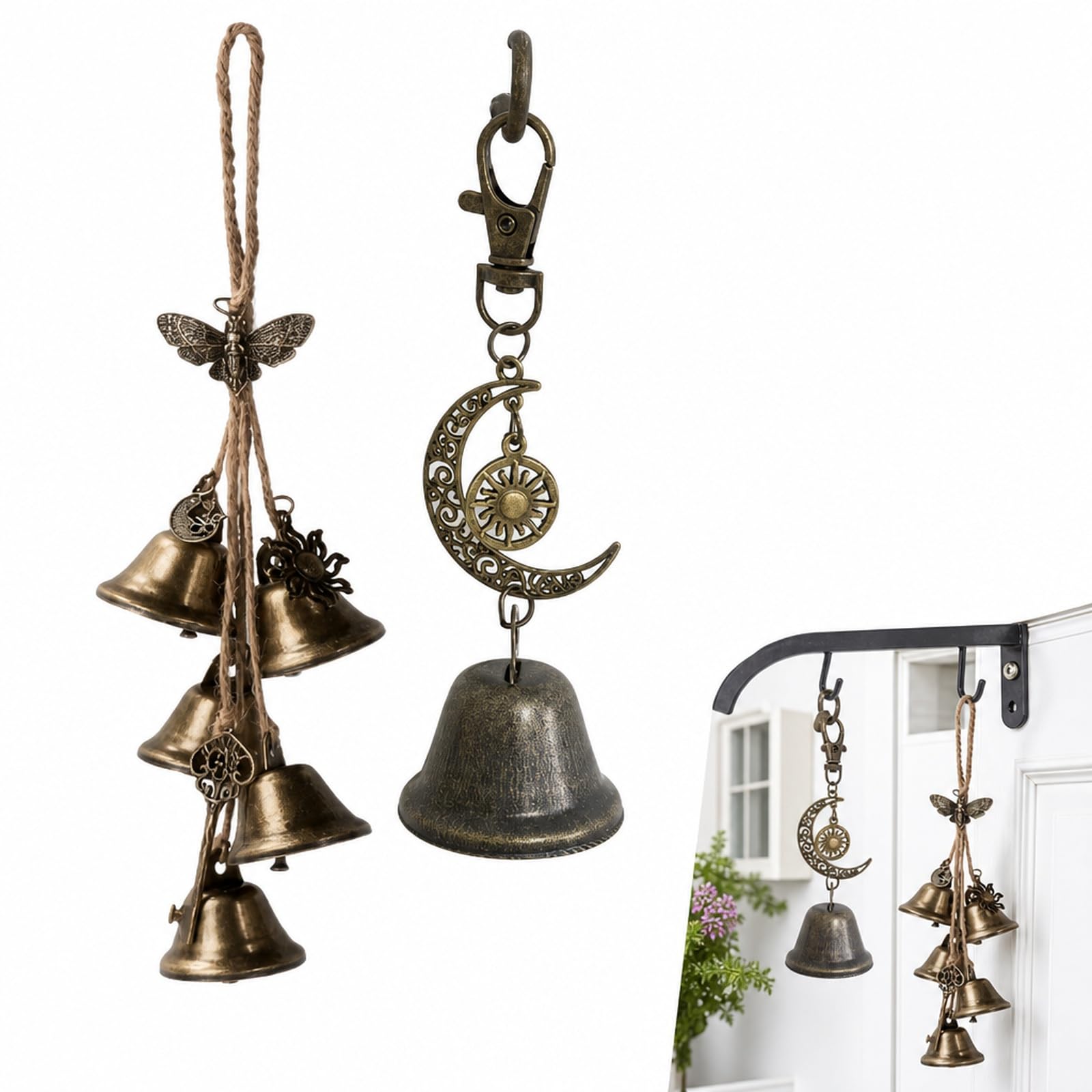 2-Piece Witches Bells, Witch Themed Wind Chimes for Room Decor