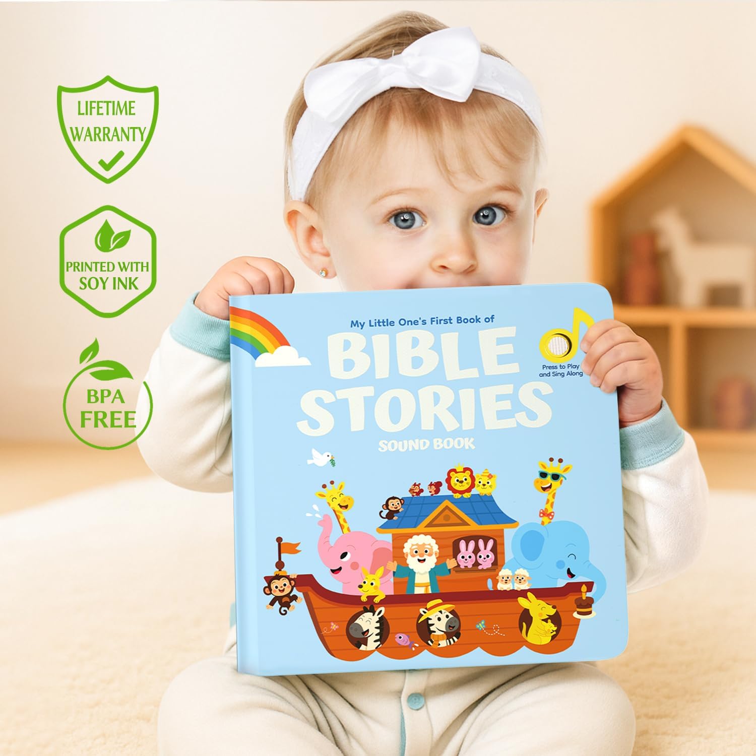 Bible Stories Christian Sound Books for Kids & Toddlers – 6 Christian Jesus Songs, Religious Christening and Baptism Gifts for Baby Boys, Rechargeable Music Song Books, Interactive Bible Toys